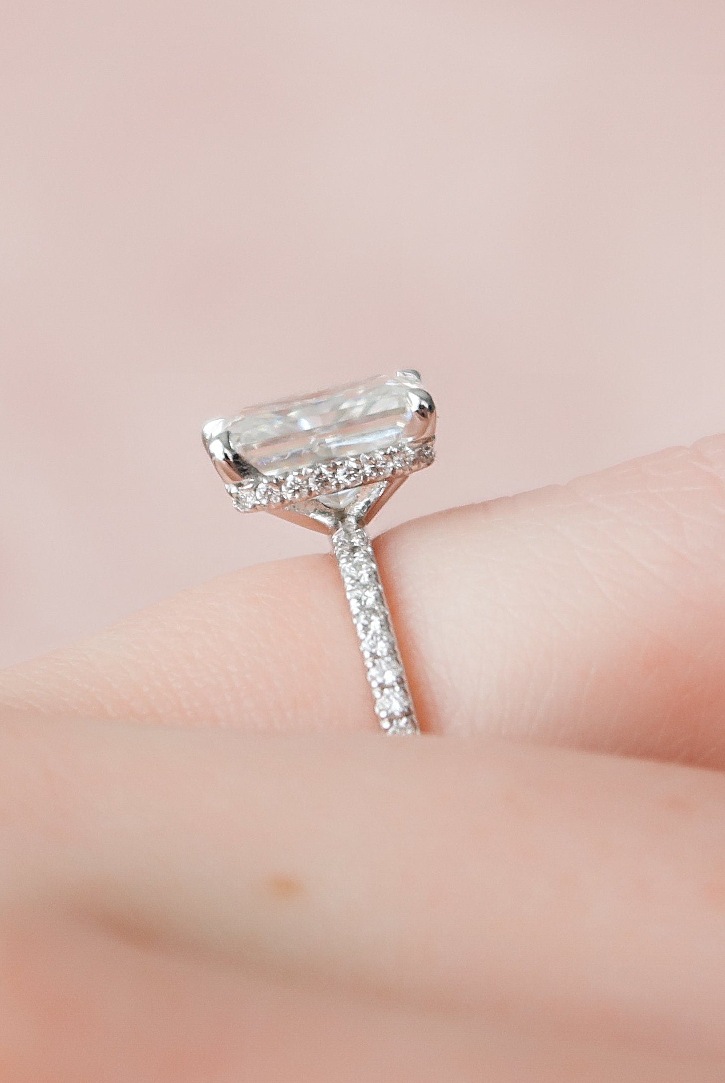 2.0CT Radiant Hidden Halo Moissanite Diamond Pave Engagement Ring In Solid Gold