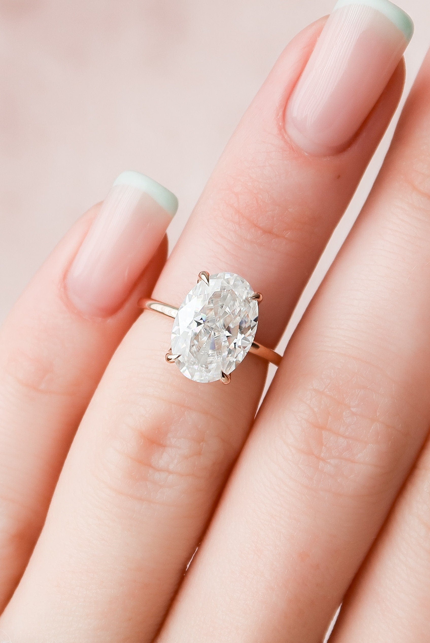 4.0CT Oval Hidden Halo Moissanite Diamond Solitaire Engagement Ring