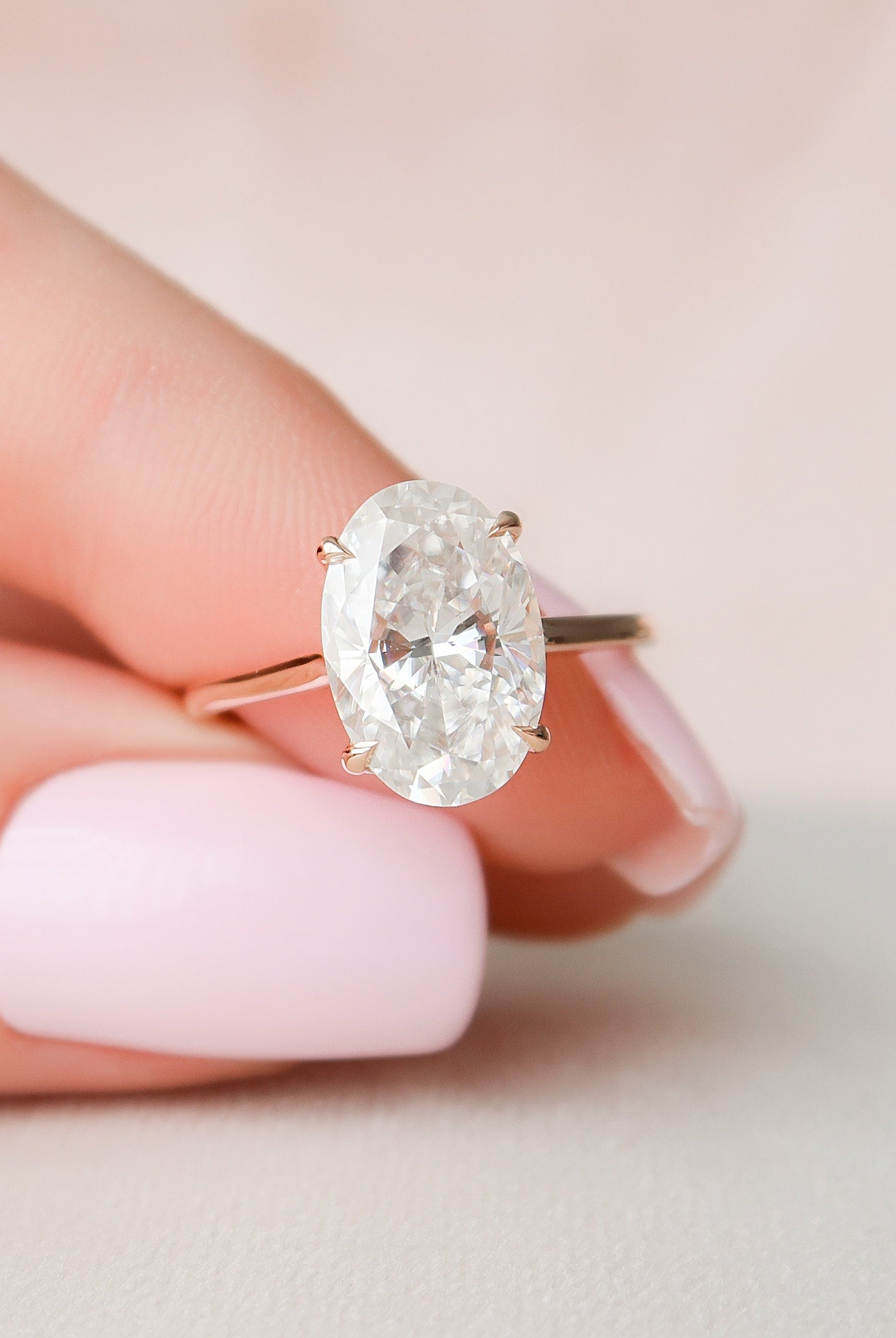 3.50CT Cathedral Set Oval Moissanite Diamond Hidden Halo Engagement Ring