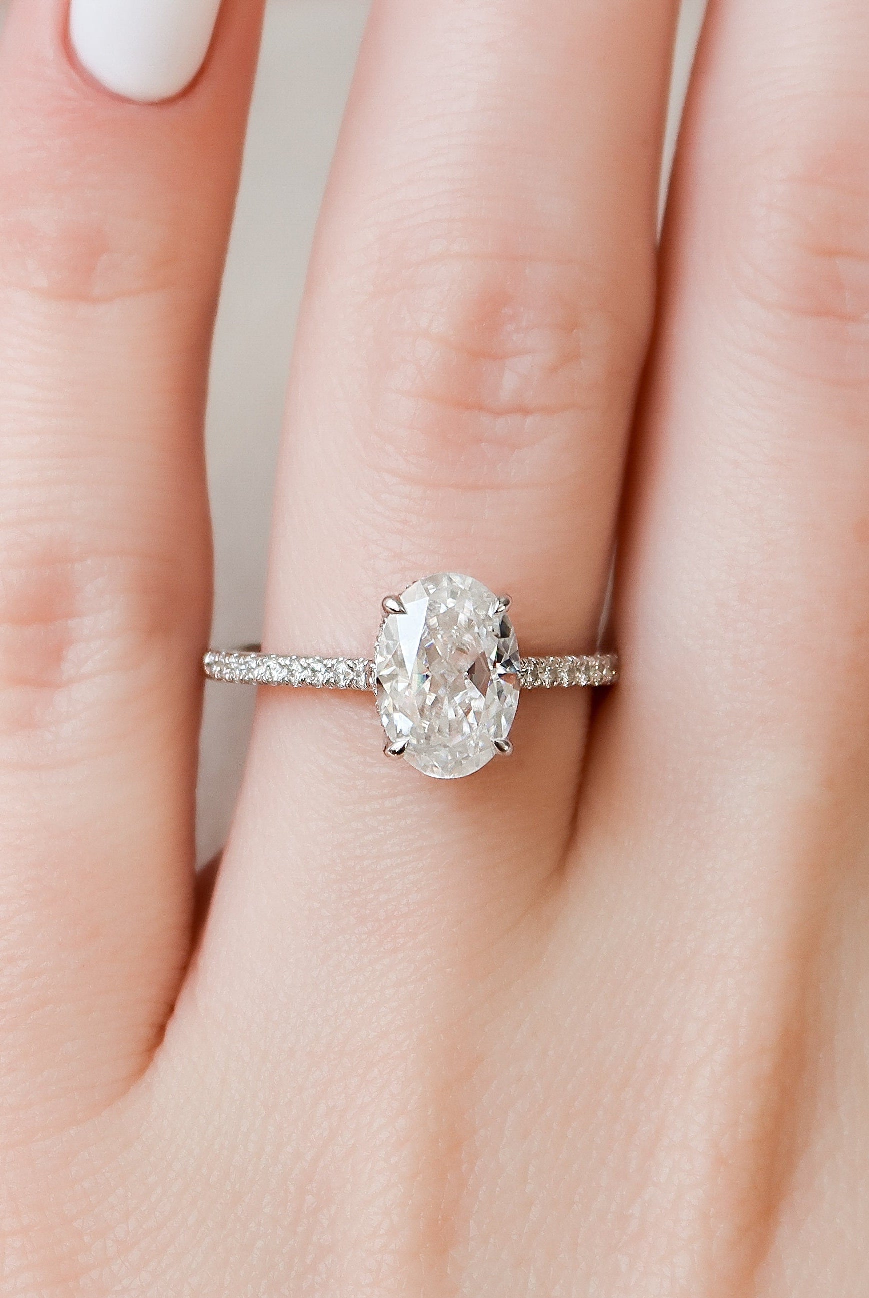 2.0CT Oval Hidden Halo Moissanite Diamond Pave Engagement Ring for Women