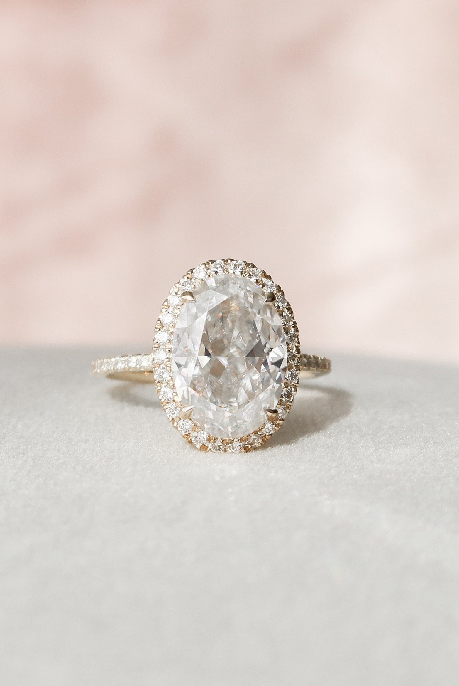 4.50CT Oval Halo Moissanite Diamond Pave Engagement Ring In Solid Gold