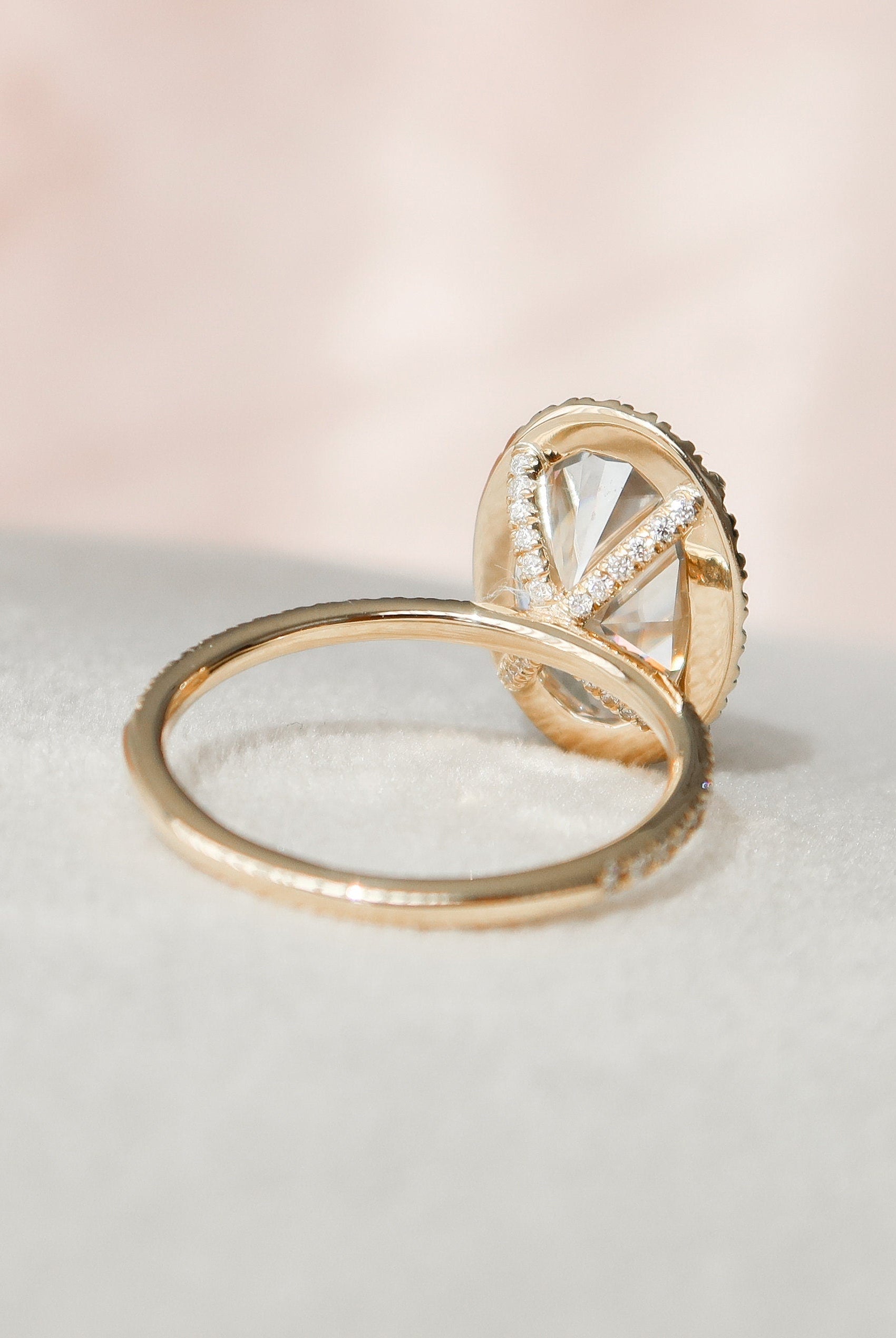 4.50CT Oval Halo Moissanite Diamond Pave Engagement Ring In Solid Gold