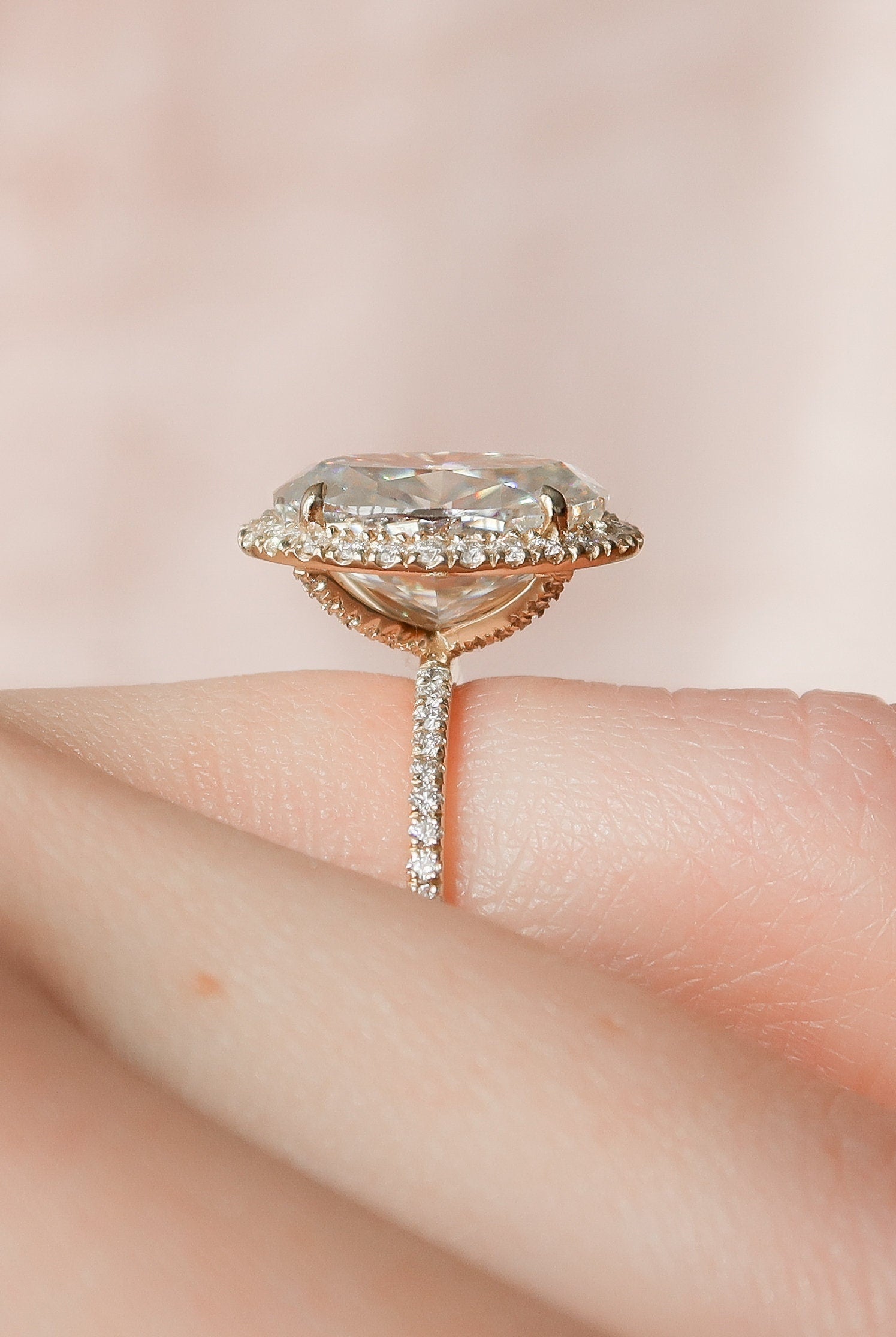 4.50CT Oval Halo Moissanite Diamond Pave Engagement Ring In Solid Gold