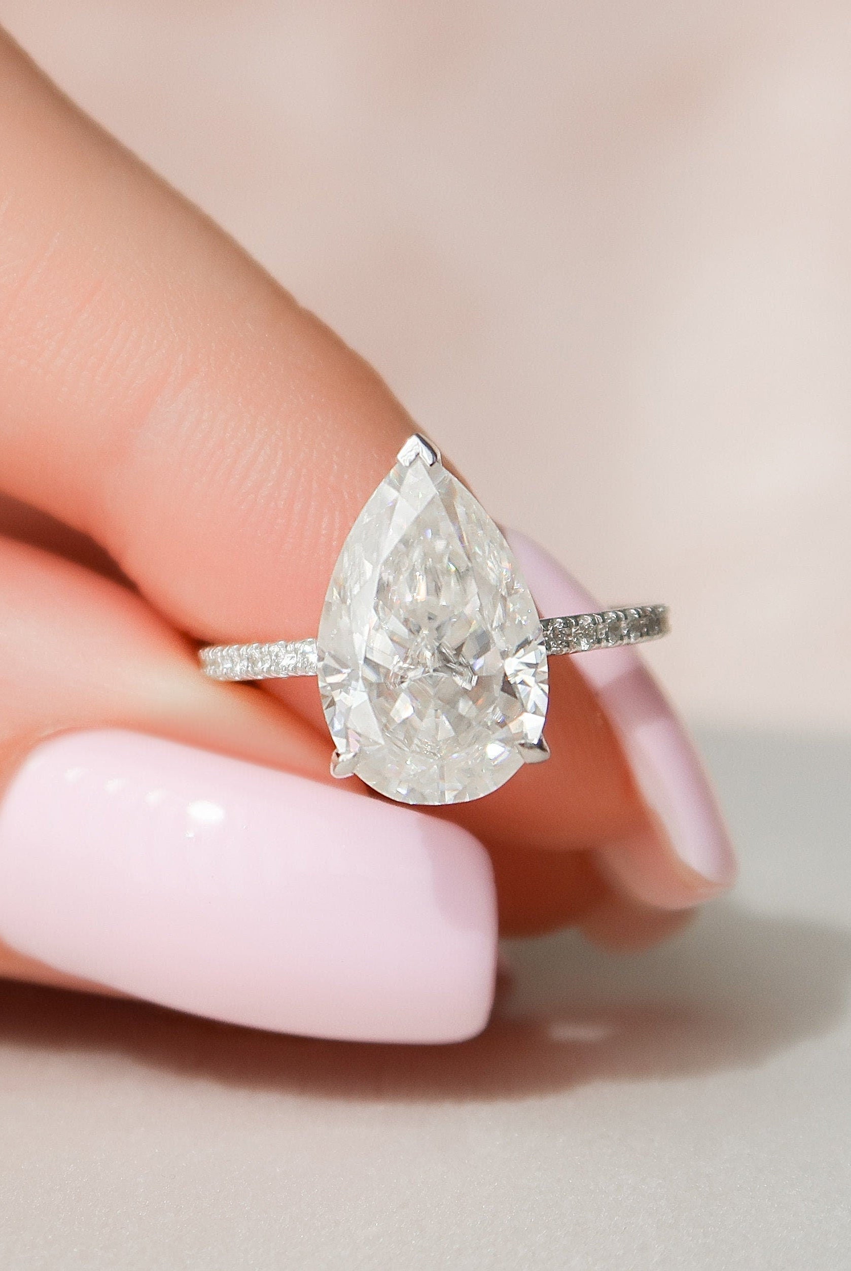 3.50CT Pear Pave Moissanite Diamond Hidden Halo Engagement Ring