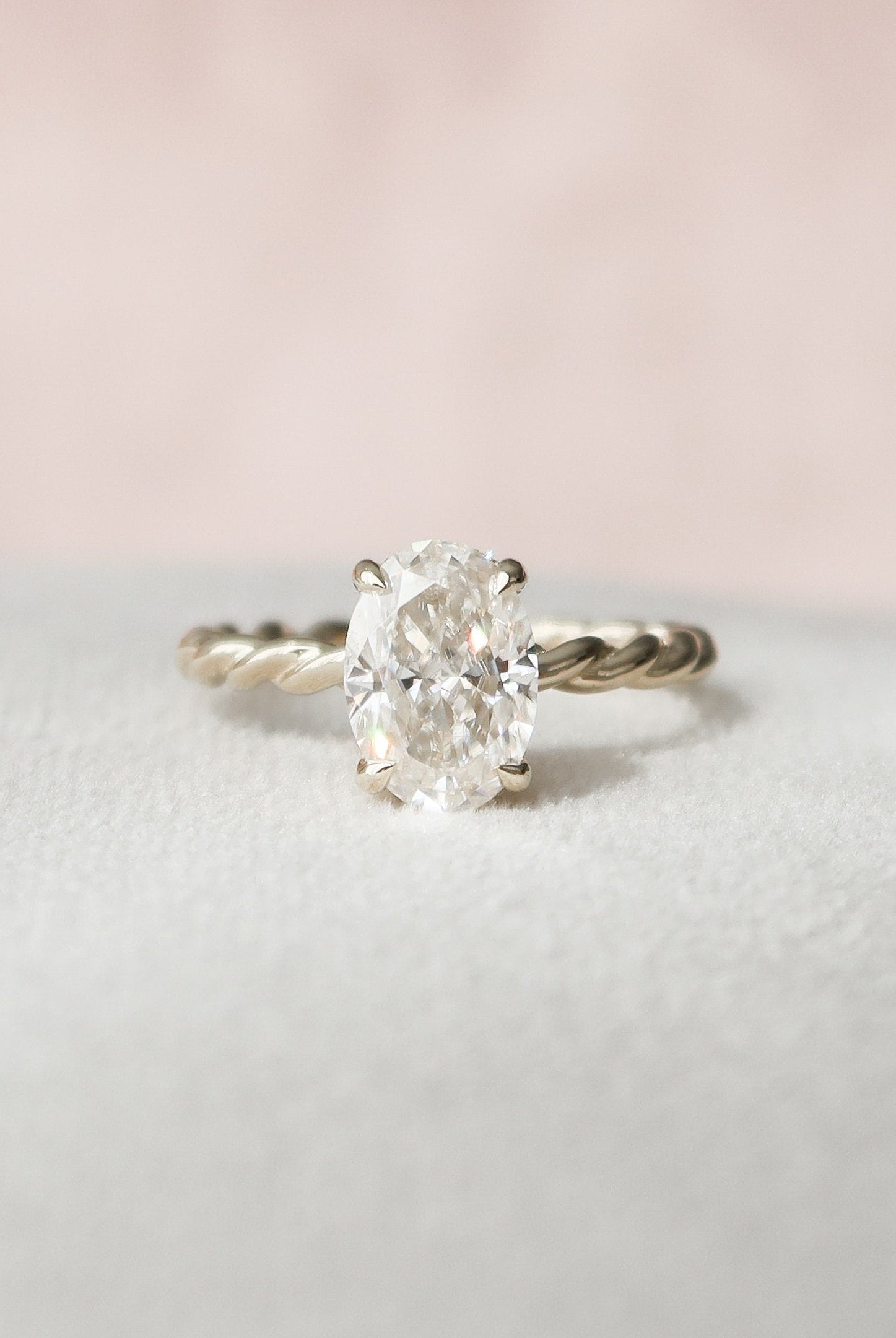 1.50CT Oval Braided Moissanite Diamond Hidden Halo Engagement Ring