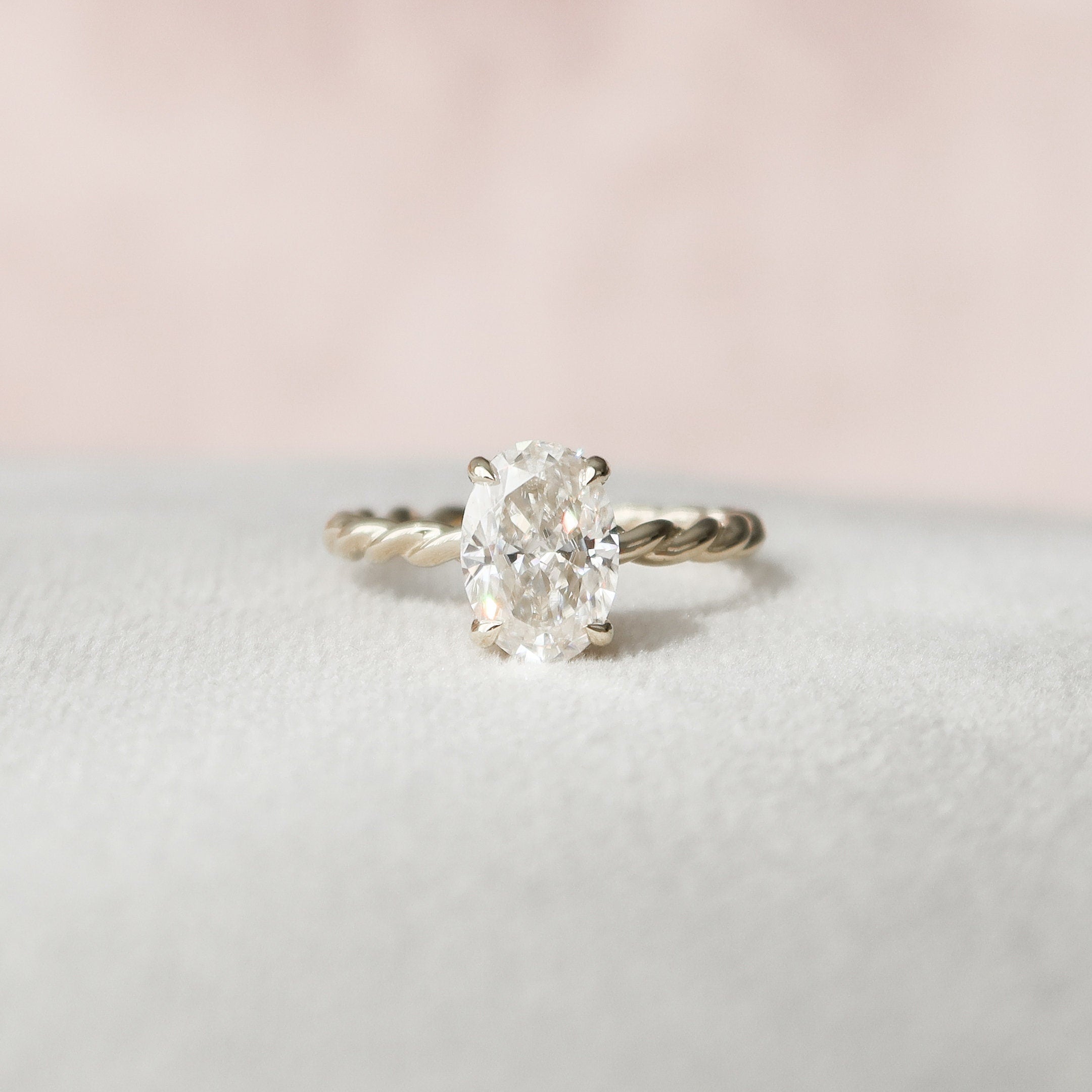 1.50CT Oval Braided Moissanite Diamond Hidden Halo Engagement Ring
