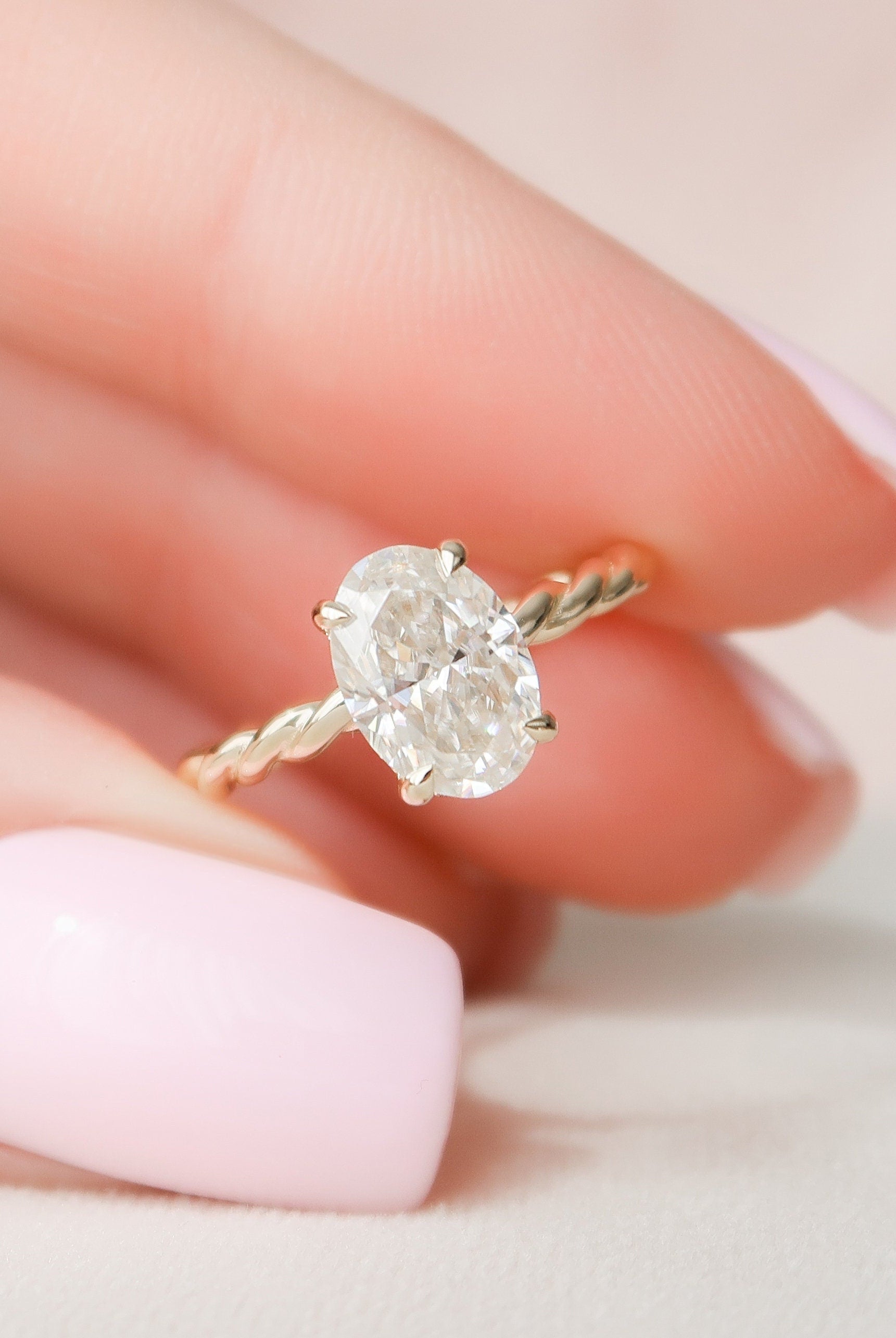 1.50CT Oval Braided Moissanite Diamond Hidden Halo Engagement Ring