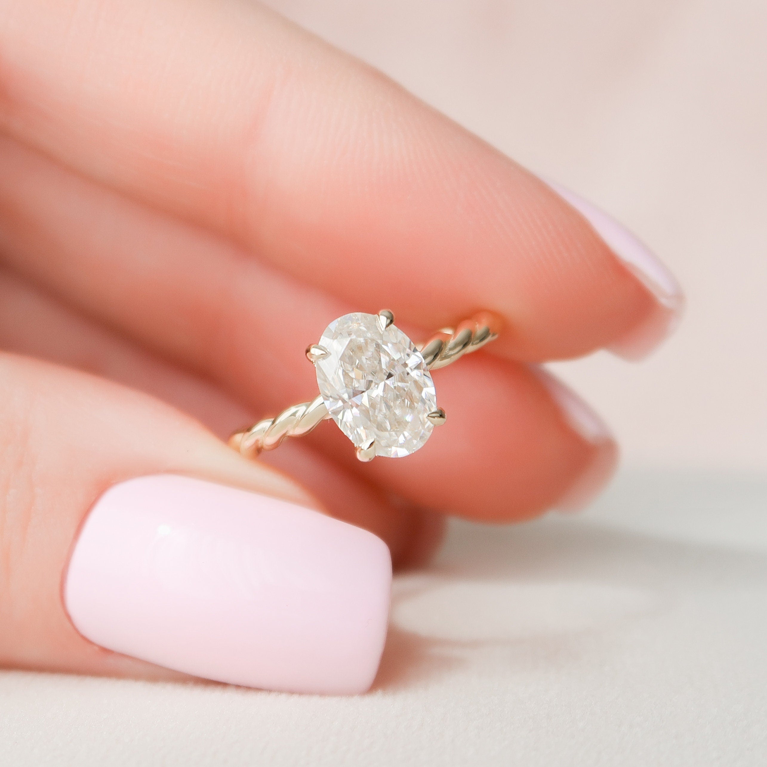 1.50CT Oval Braided Moissanite Diamond Hidden Halo Engagement Ring