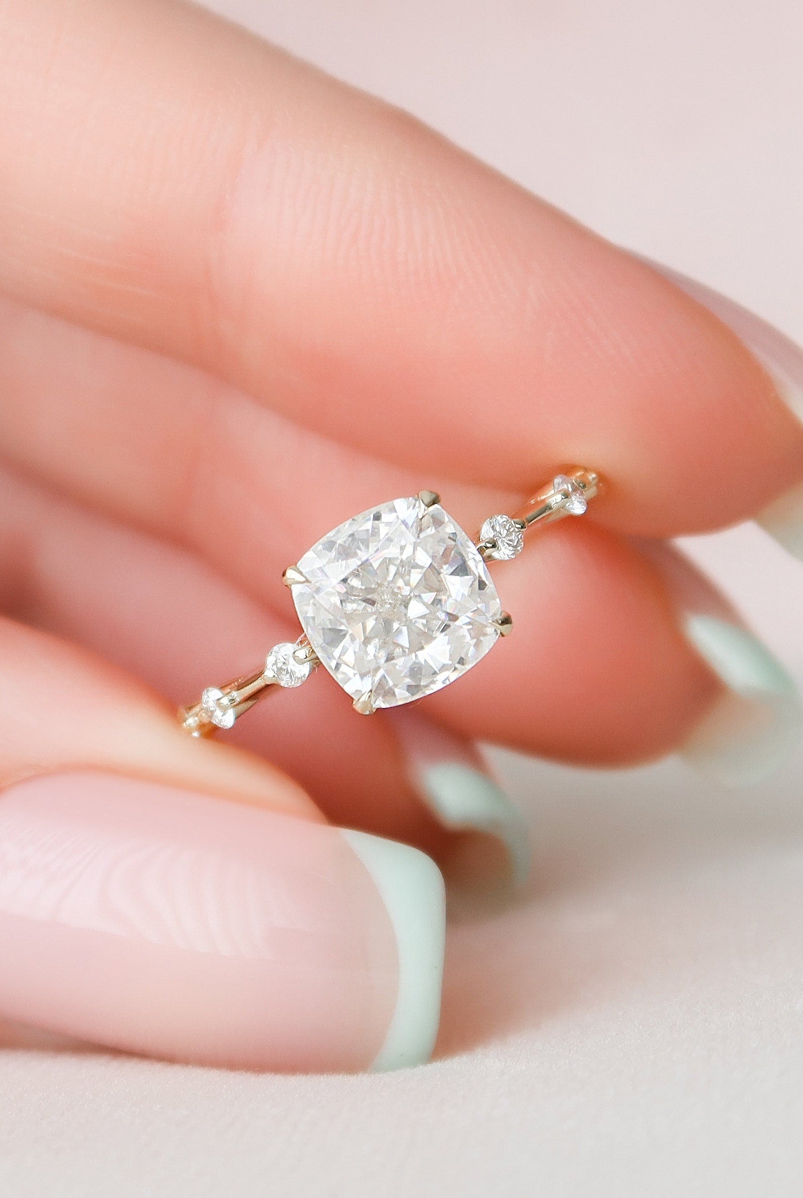 2.0CT Cushion Petite Pave Moissanite Diamond Engagement Ring For Women