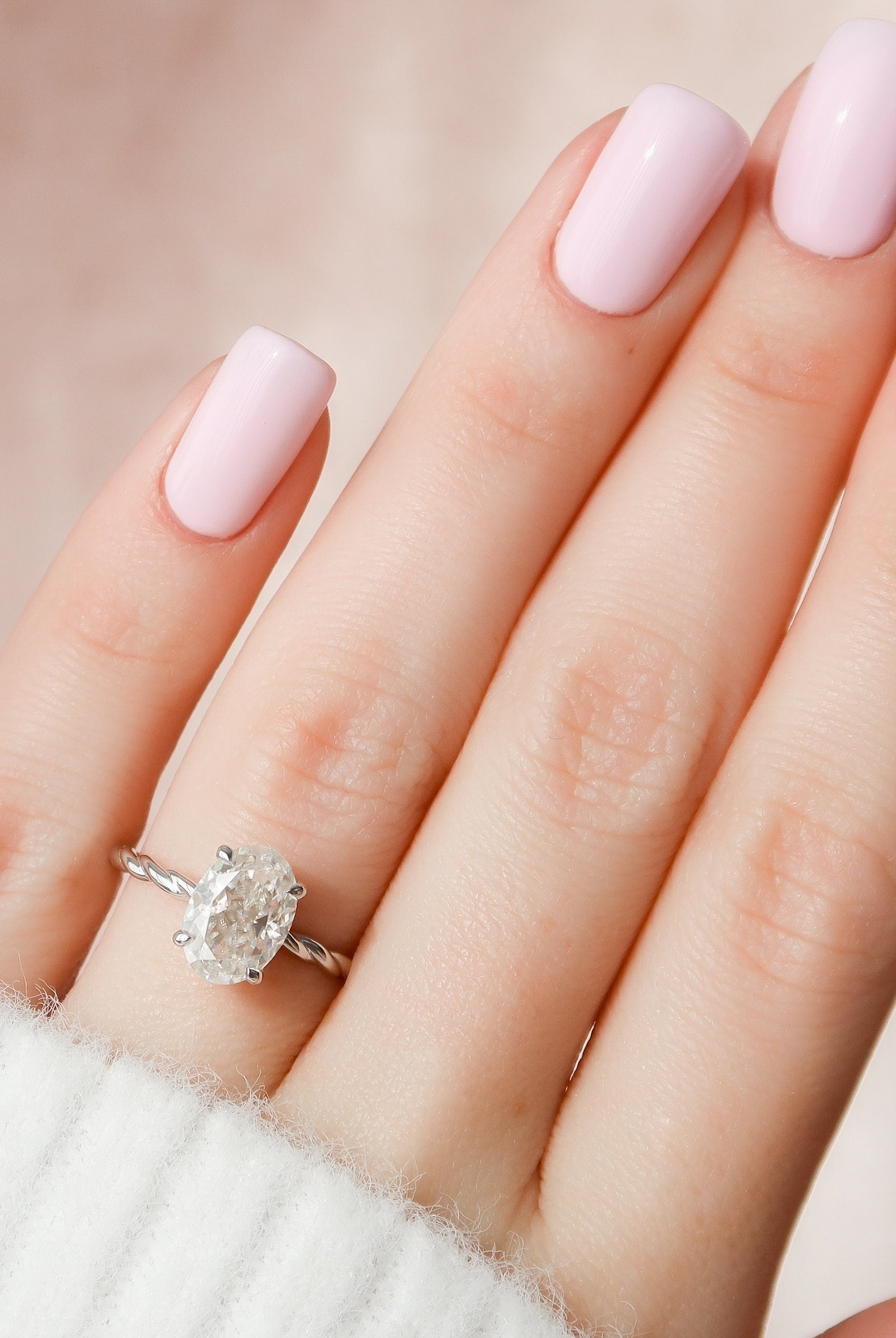 2.0CT Oval Hidden Halo Moissanite Diamond Braided Engagement Ring
