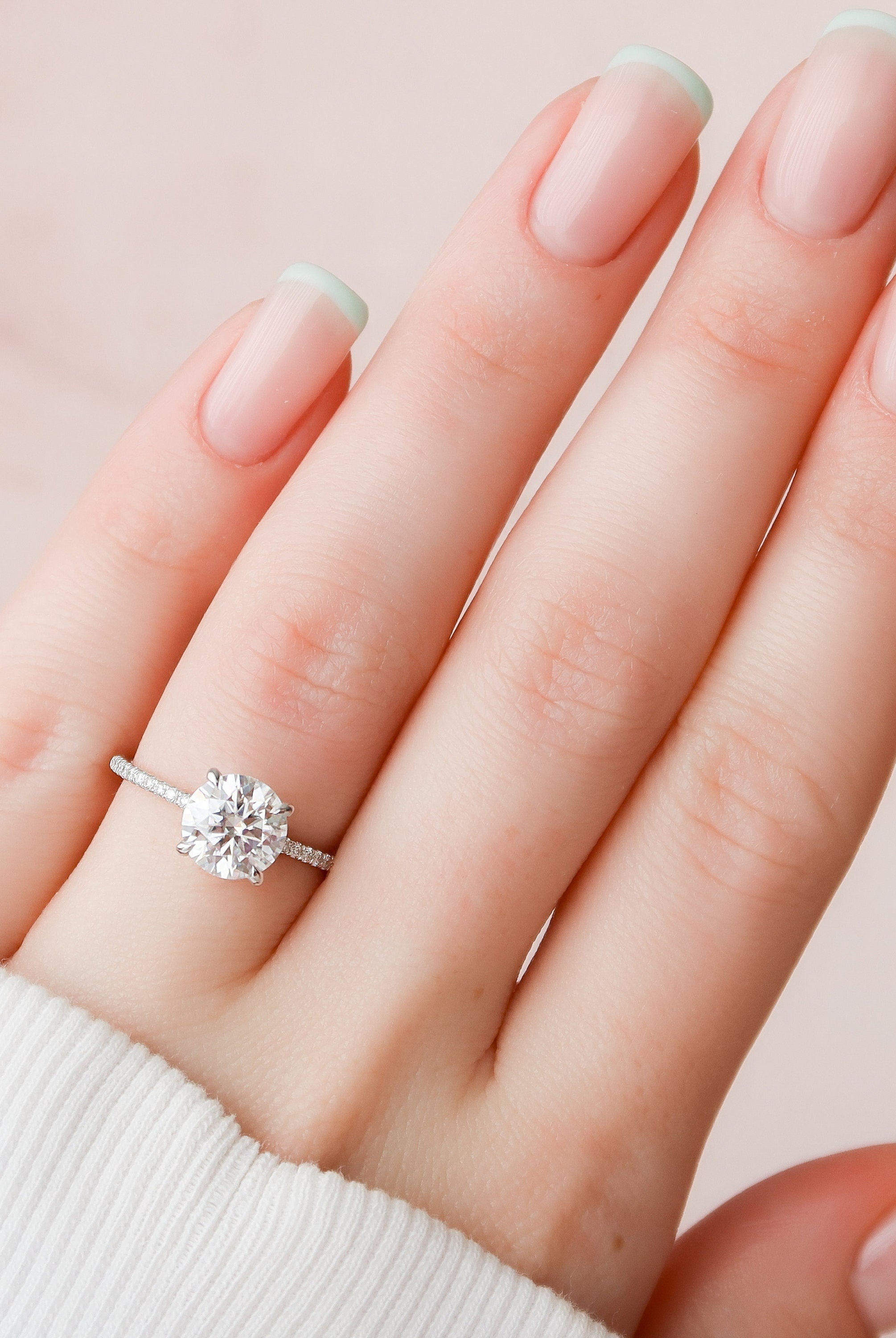 2.0CT Round Hidden Halo Moissanite Diamond Pave Engagement Ring