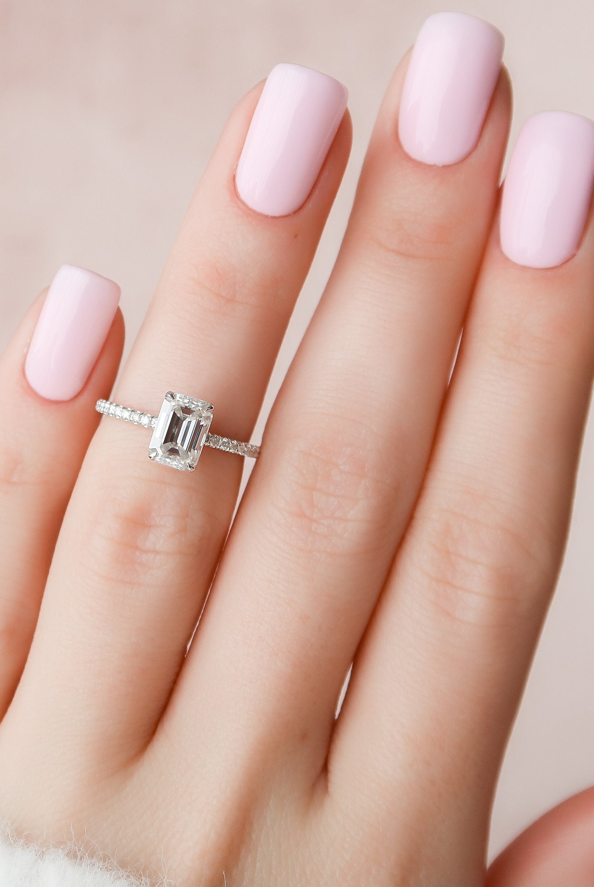 1.50CT Emerald Cut Hidden Halo Moissanite Diamond Pave Engagement Ring