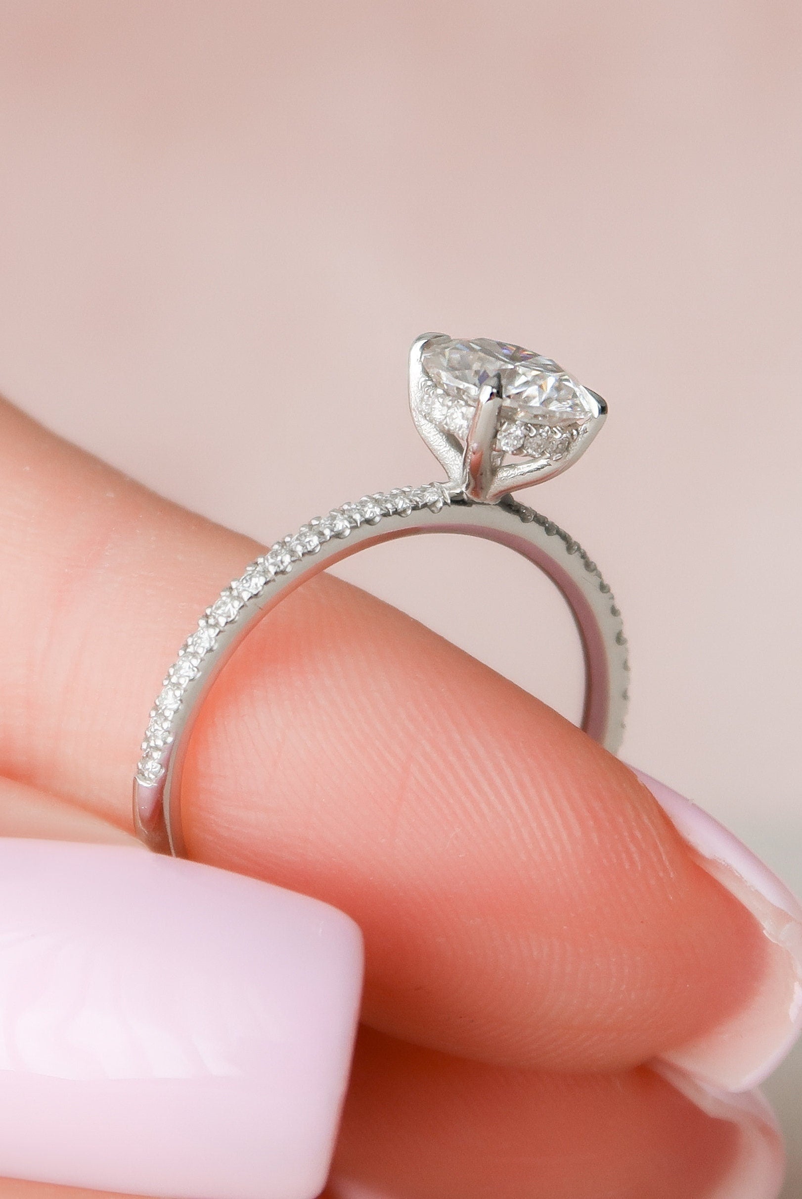 1.0CT Round Hidden Halo Moissanite Diamond Pave Engagement Ring For Women