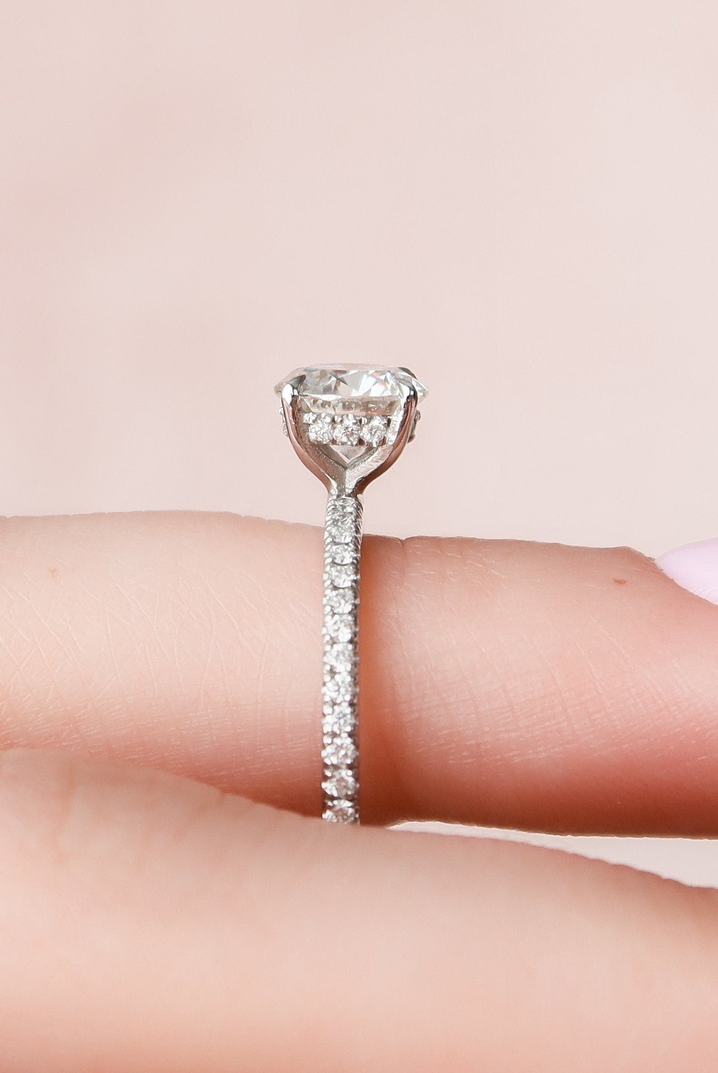 1.0CT Round Hidden Halo Moissanite Diamond Pave Engagement Ring For Women