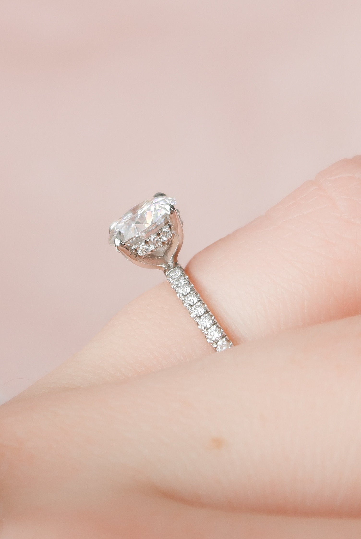 1.0CT Round Hidden Halo Moissanite Diamond Pave Engagement Ring For Women