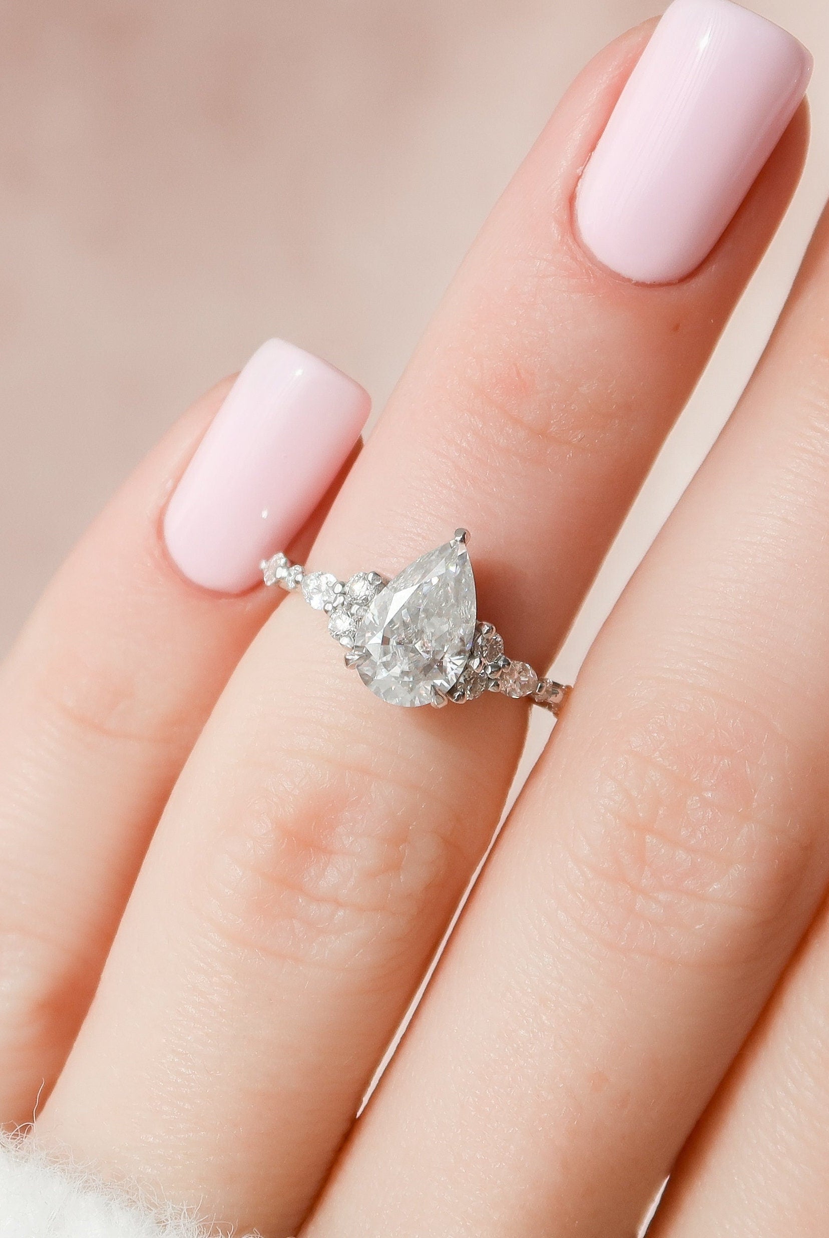 1.50CT Pear Moissanite Diamond Cluster Engagement Ring For Women