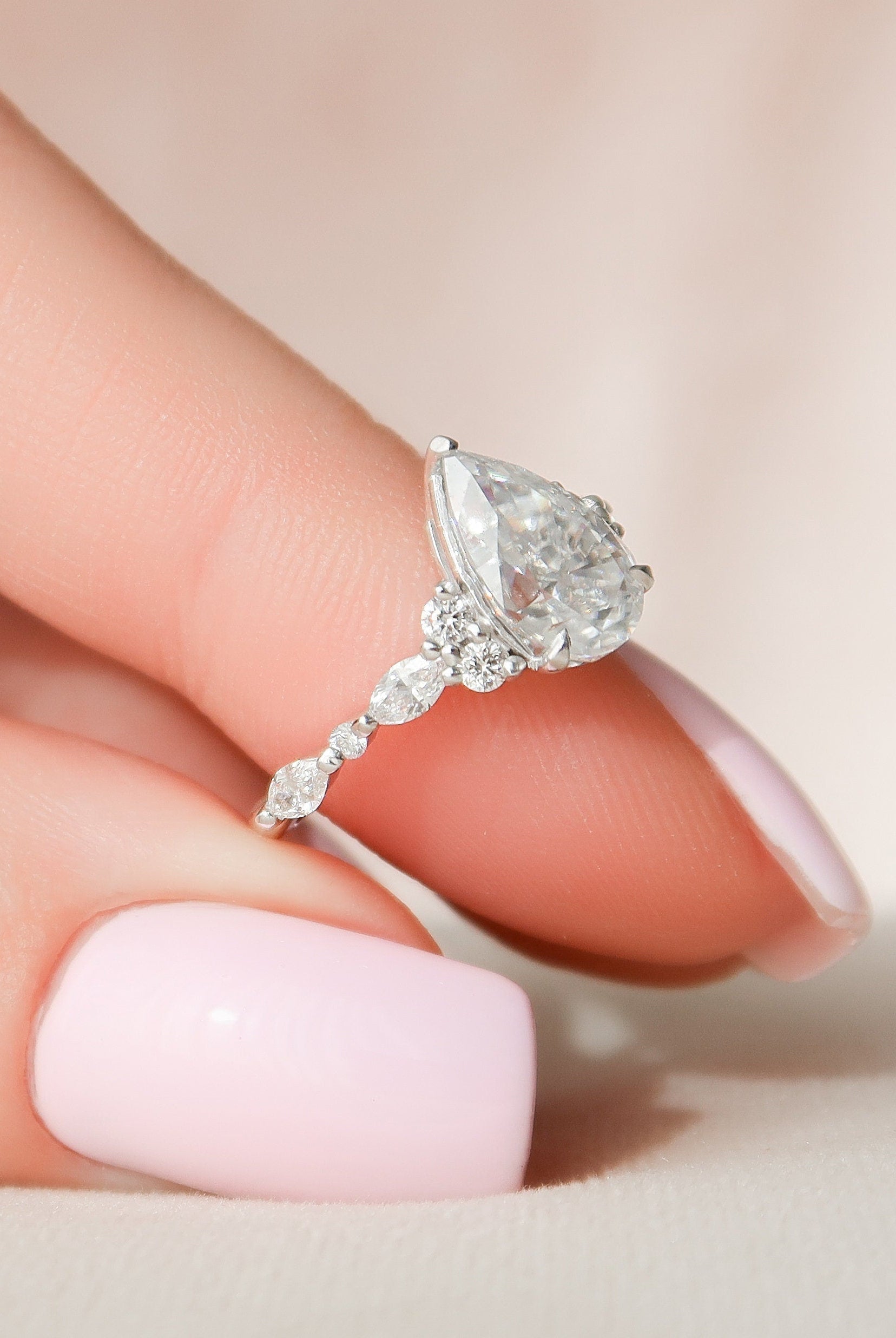 1.50CT Pear Moissanite Diamond Cluster Engagement Ring For Women
