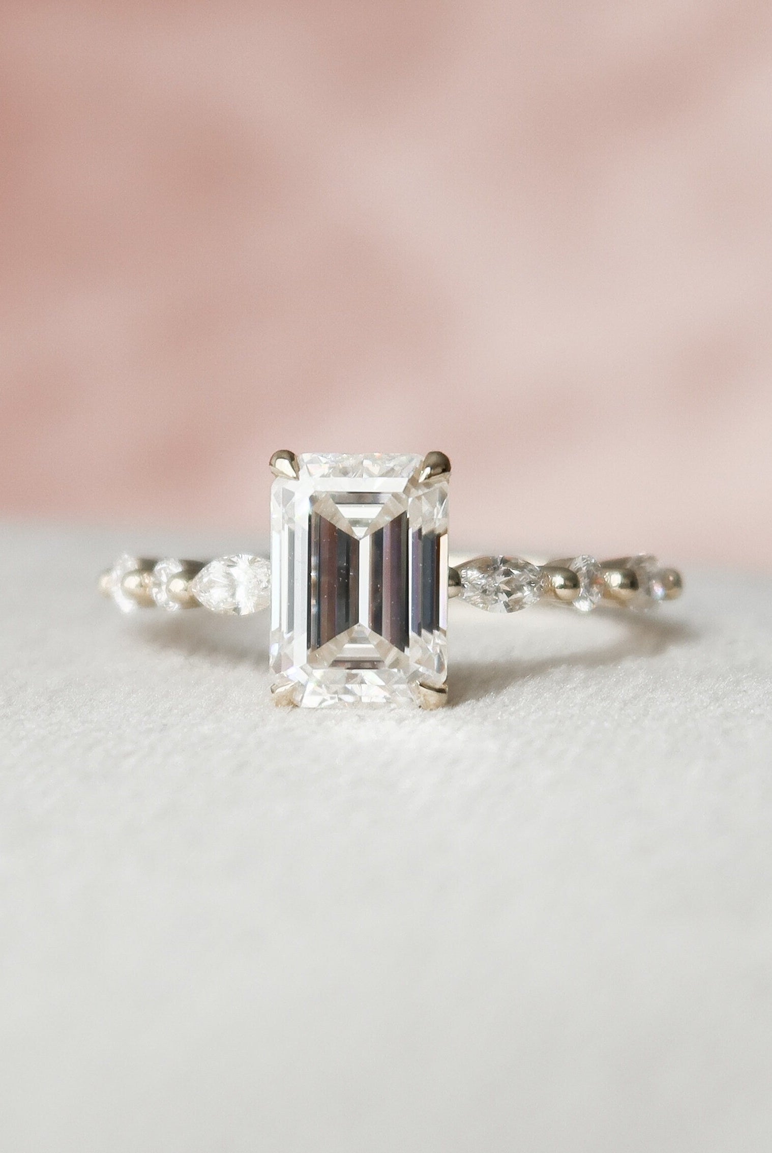 2.0CT Hidden Halo Emerald Cut Pave Moissanite Diamond Engagement Ring