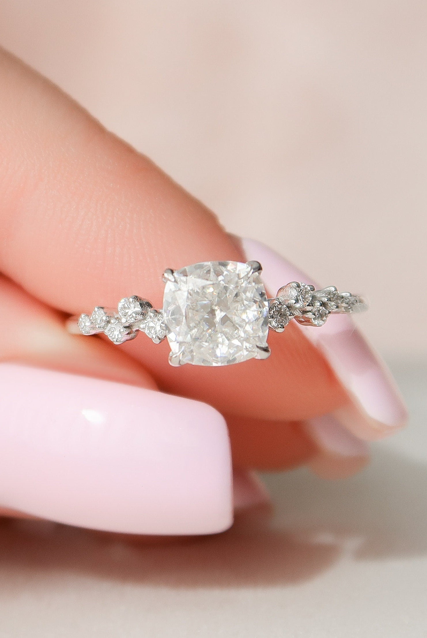 1.50CT Cushion Hidden Halo Moissanite Diamond Cluster Engagement Ring