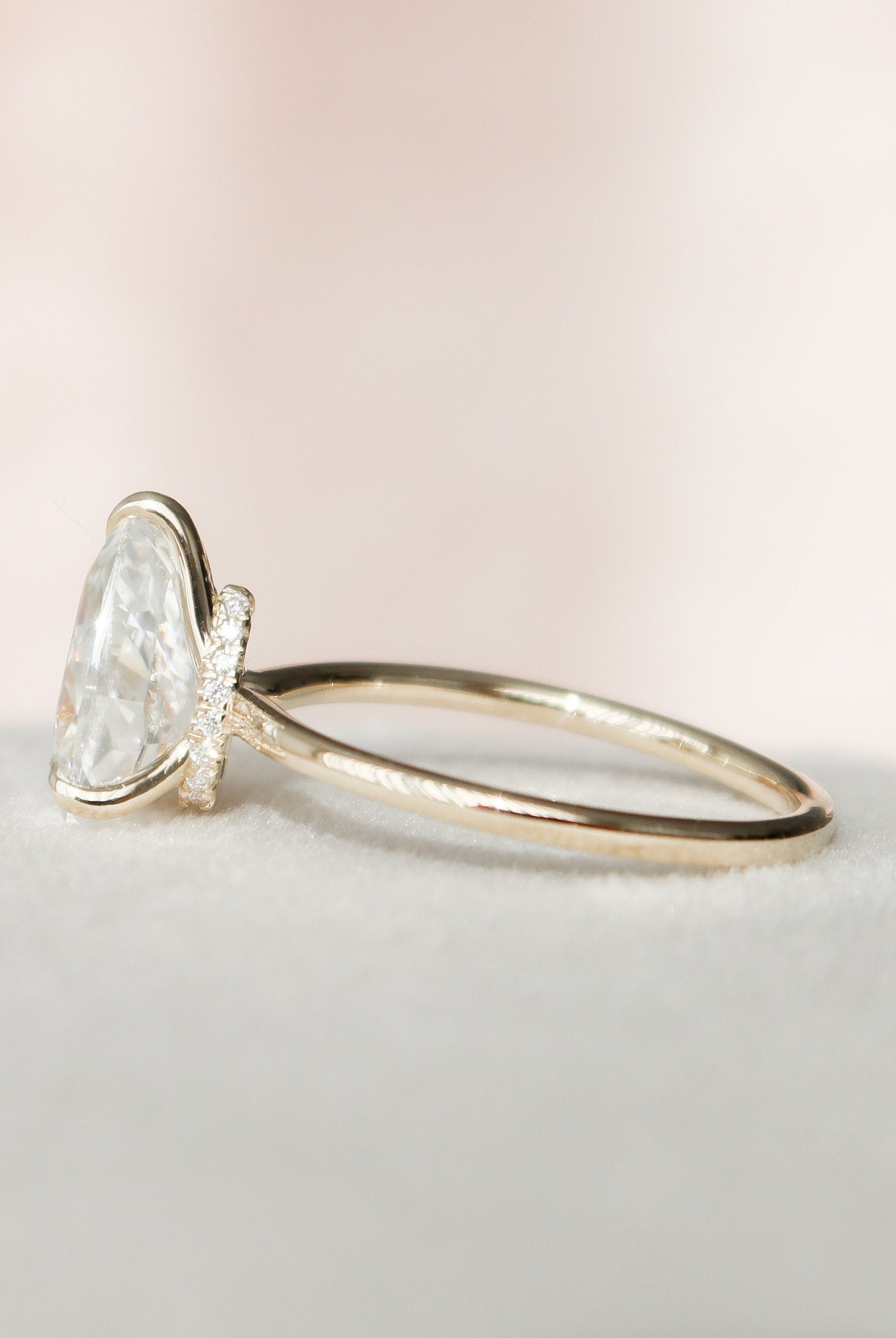 2.0CT Pear Hidden Halo Moissanite Diamond Solitaire Engagement Ring