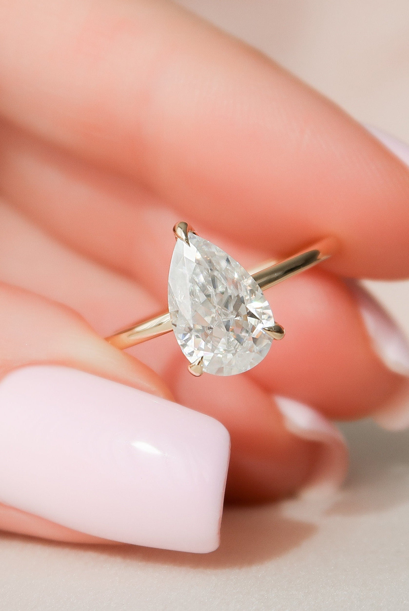 2.0CT Pear Hidden Halo Moissanite Diamond Solitaire Engagement Ring
