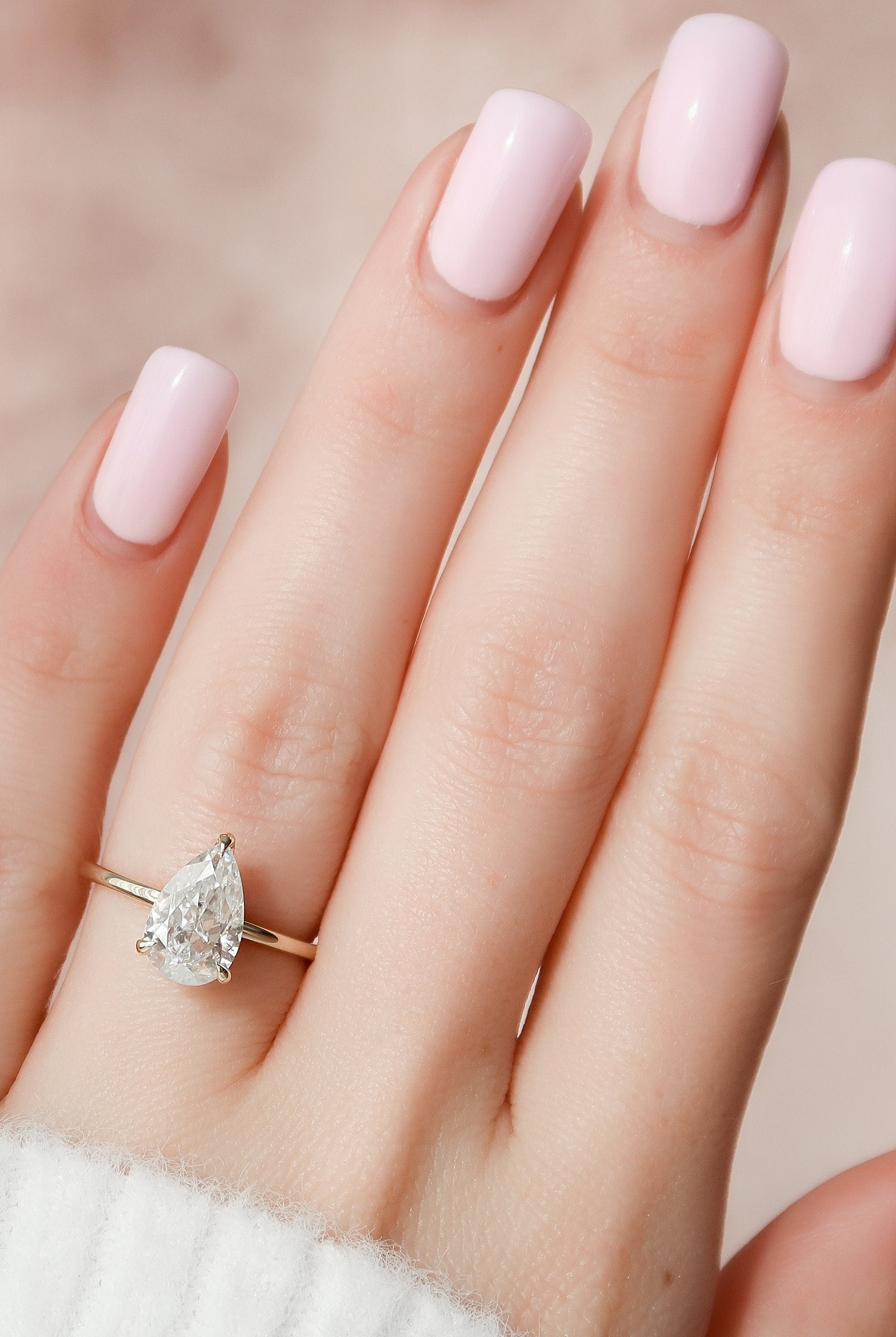 2.0CT Pear Hidden Halo Moissanite Diamond Solitaire Engagement Ring