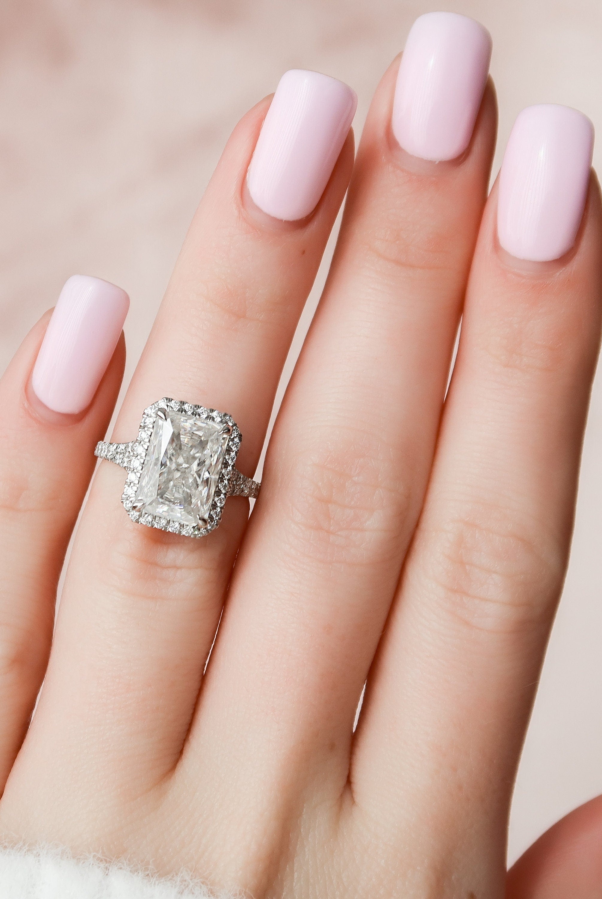 5.50CT Radiant Halo Moissanite Diamond Split Shank Engagement Ring
