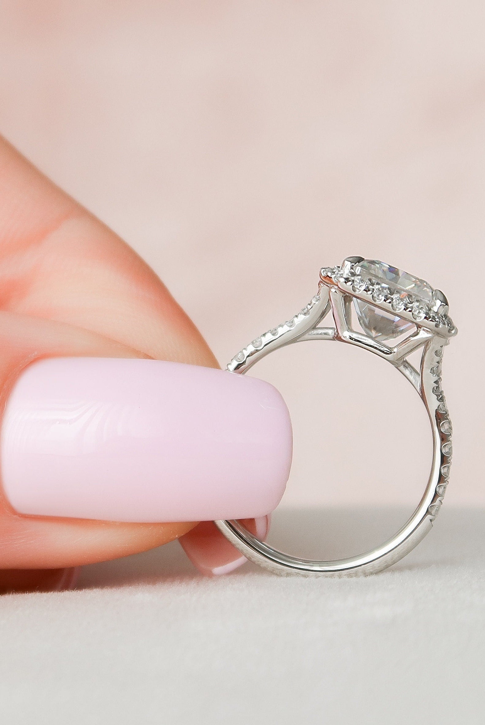 5.50CT Radiant Halo Moissanite Diamond Split Shank Engagement Ring