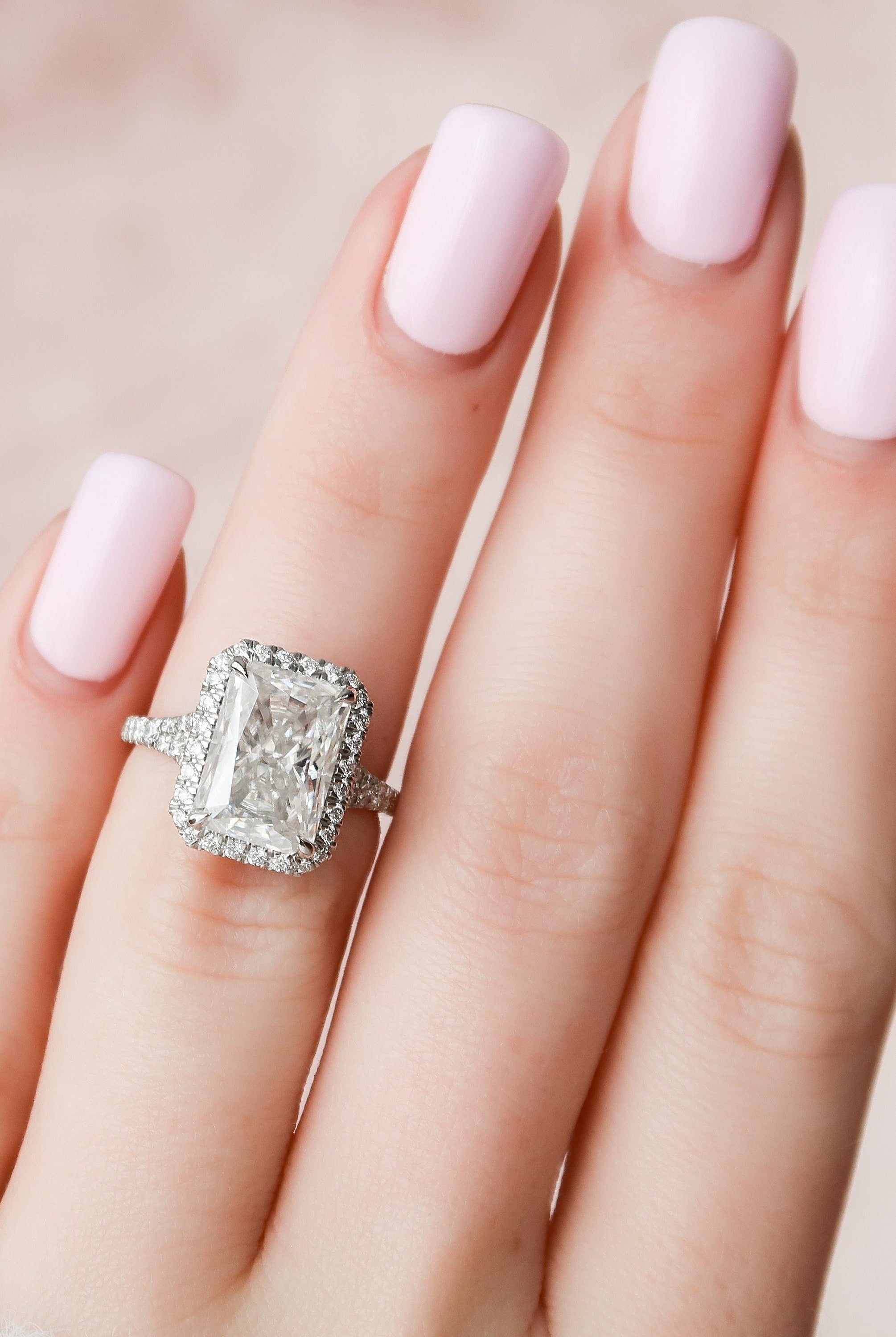 5.50CT Radiant Halo Moissanite Diamond Split Shank Engagement Ring