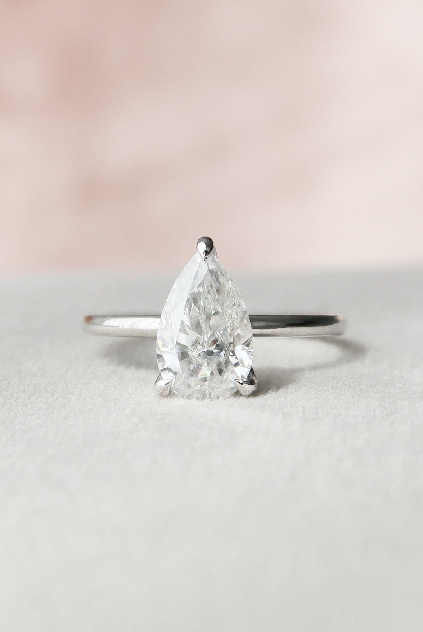 1.50CT Pear Solitaire Moissanite Diamond Hidden Halo Engagement Ring