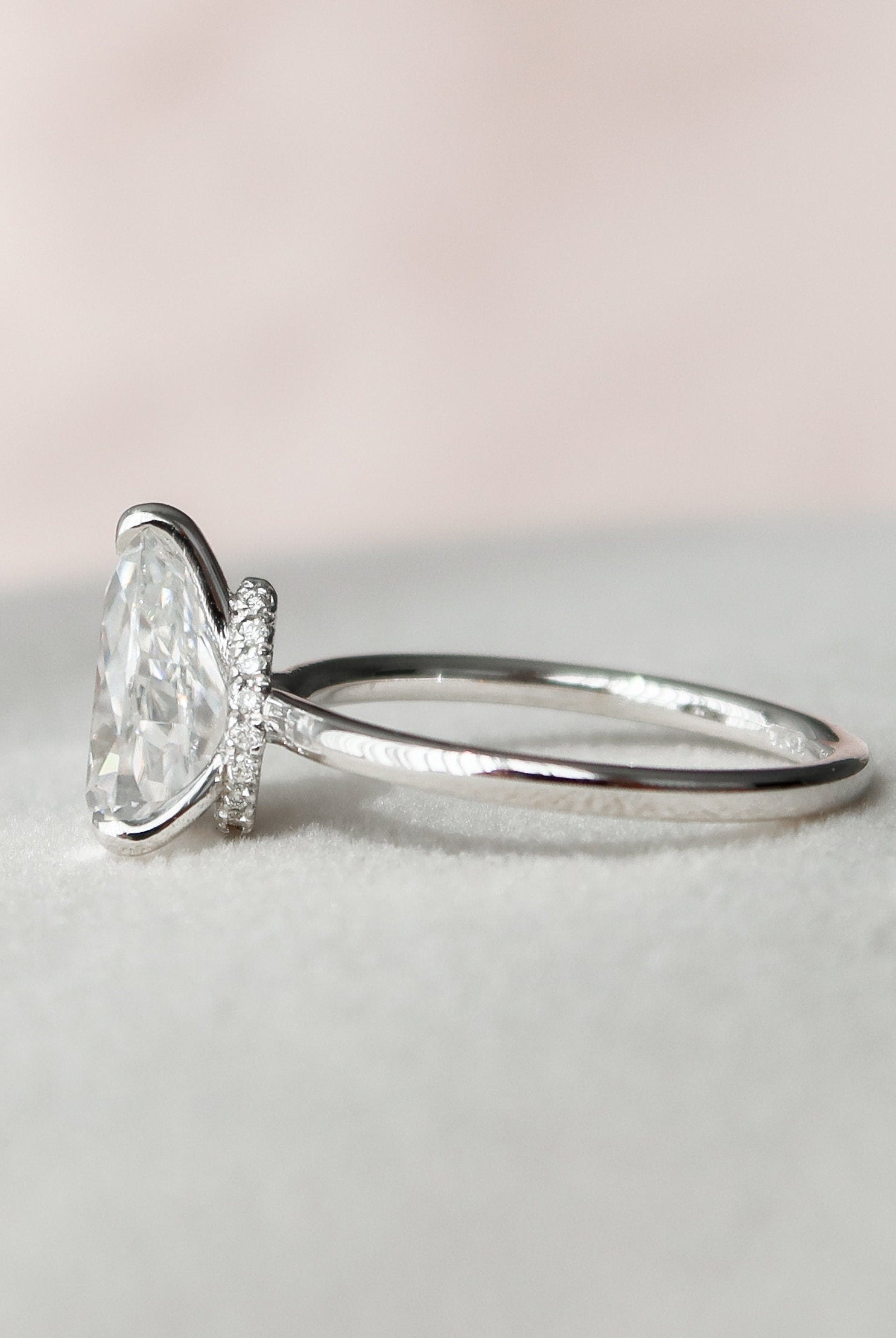1.50CT Pear Solitaire Moissanite Diamond Hidden Halo Engagement Ring