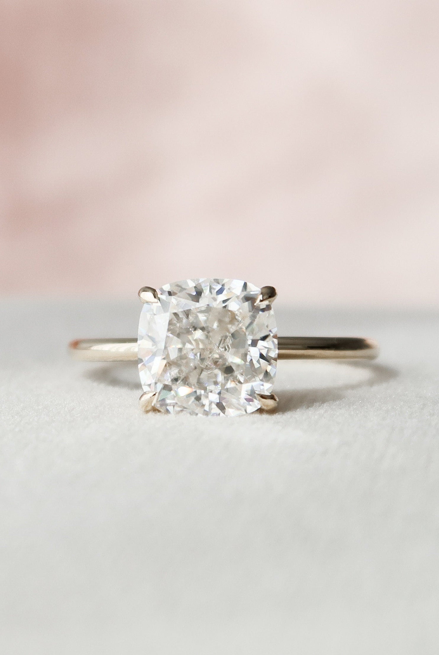 3.50CT Cushion Hidden Halo Moissanite Diamond Solitaire Engagement Ring In Solid Gold