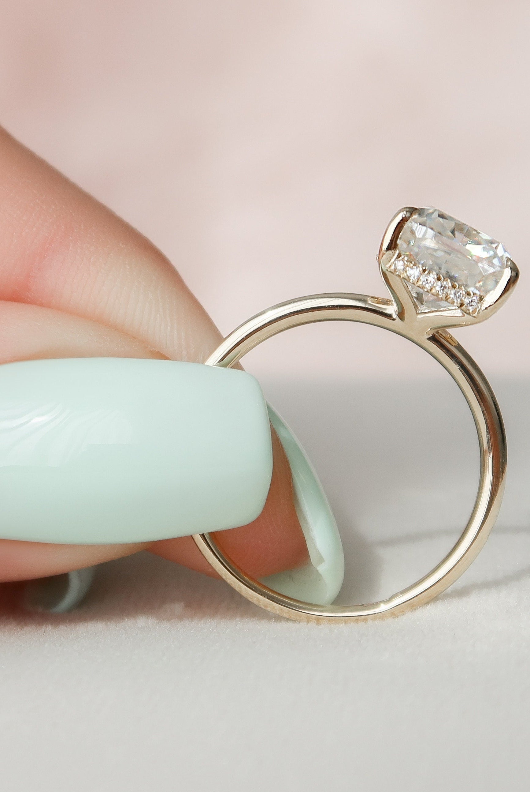 3.50CT Cushion Hidden Halo Moissanite Diamond Solitaire Engagement Ring In Solid Gold