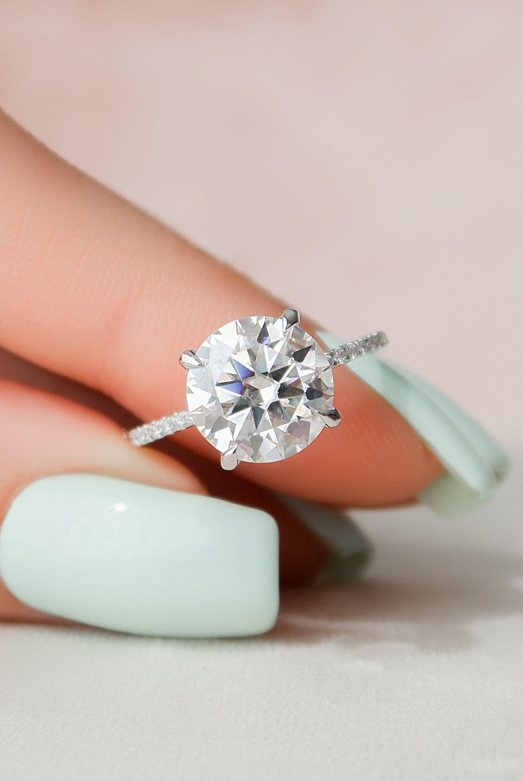 3.50CT Round Pave Moissanite Diamond Hidden Halo Engagement Ring