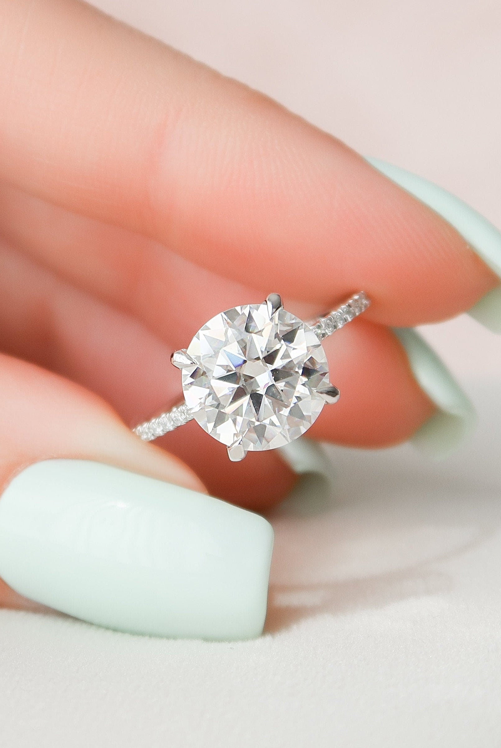 3.50CT Round Pave Moissanite Diamond Hidden Halo Engagement Ring