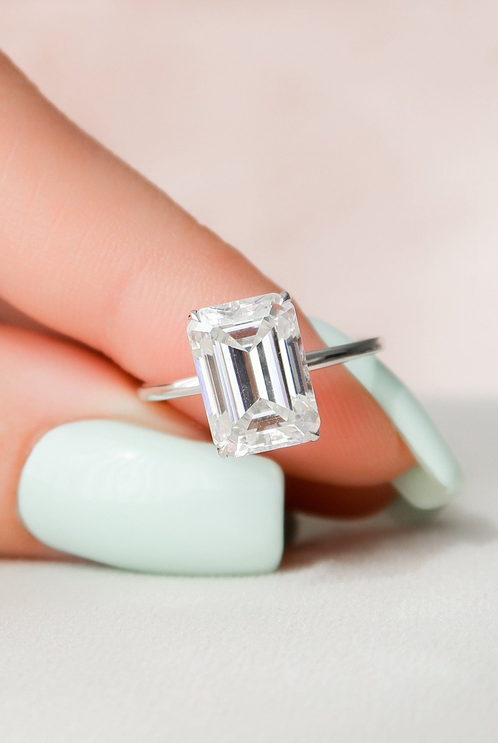 4.50CT Emerald Cut Hidden Halo Moissanite Diamond Open Setting Engagement Ring