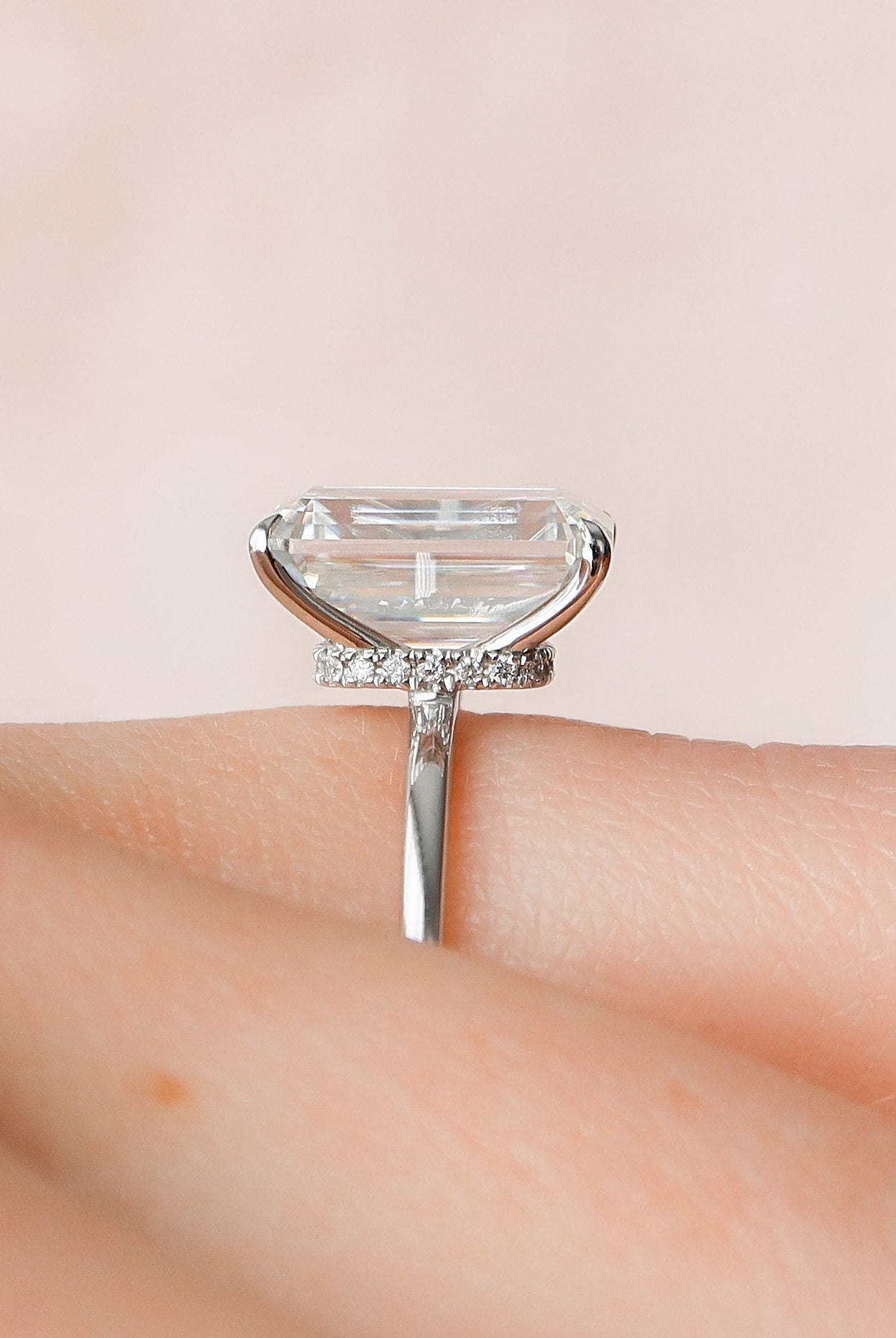 4.50CT Emerald Cut Hidden Halo Moissanite Diamond Open Setting Engagement Ring