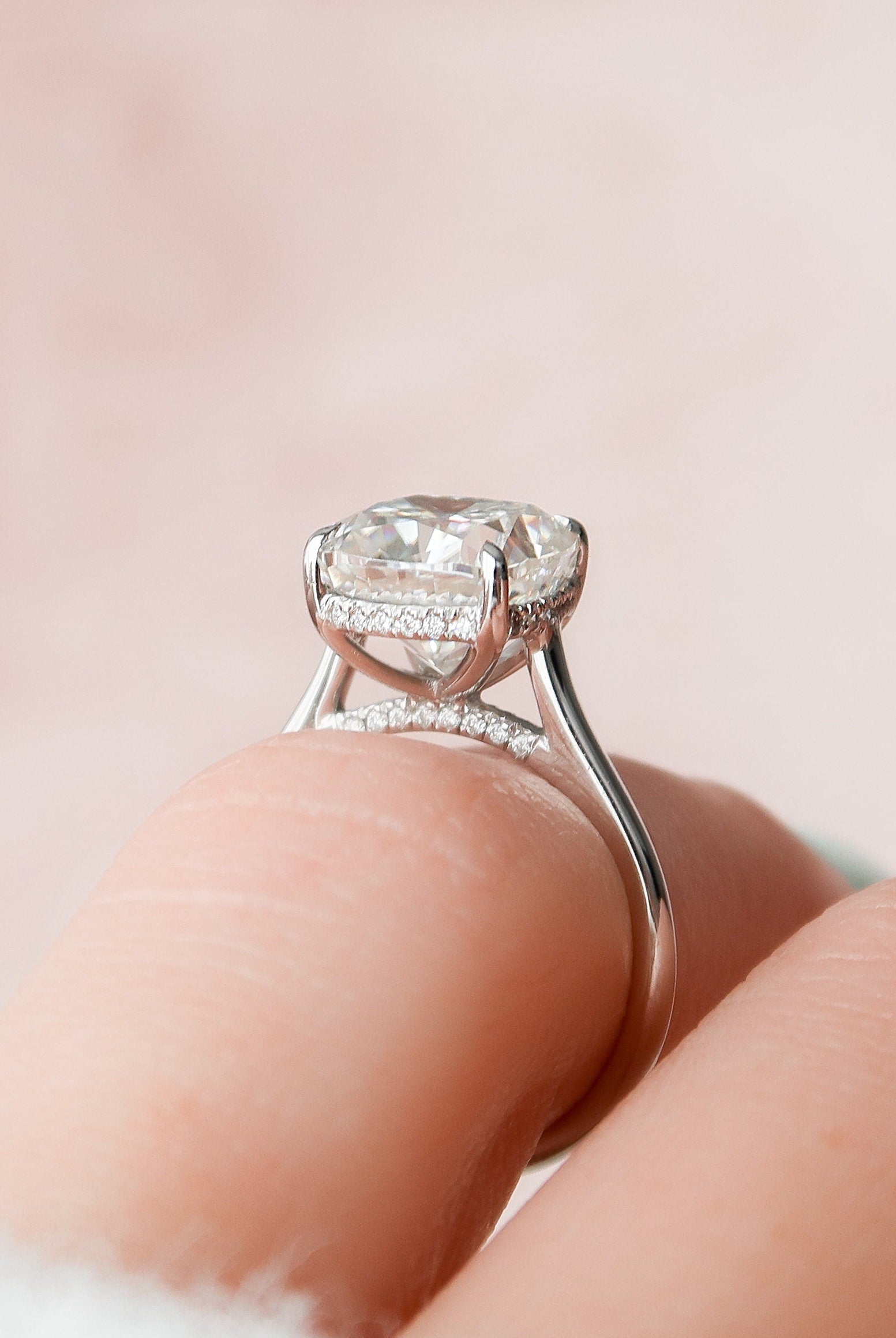 4.0CT Cathedral Set Cushion Moissanite Diamond Hidden Halo Engagement Ring