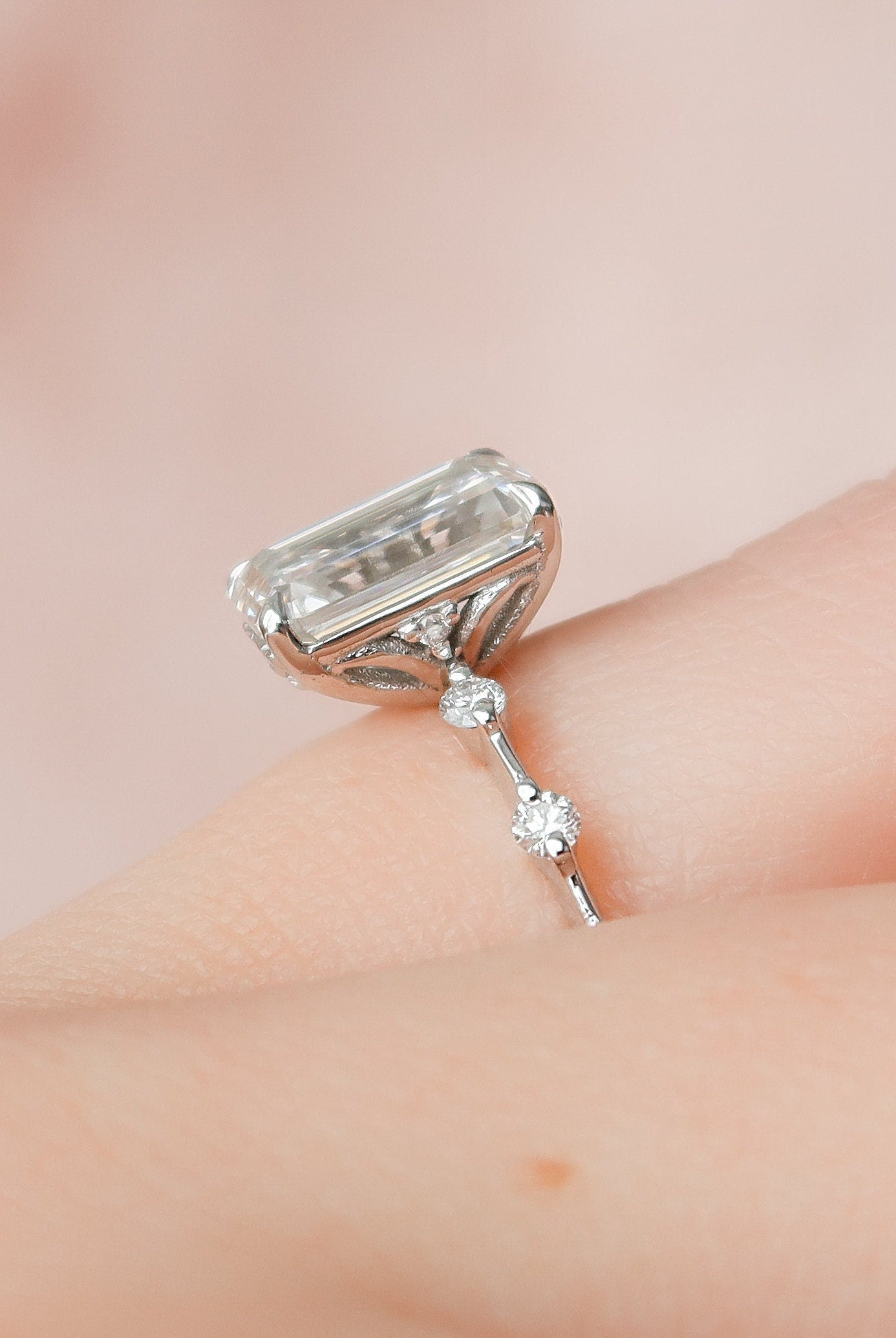 2.50CT Emerald Cut Solitaire Moissanite Engagement Ring