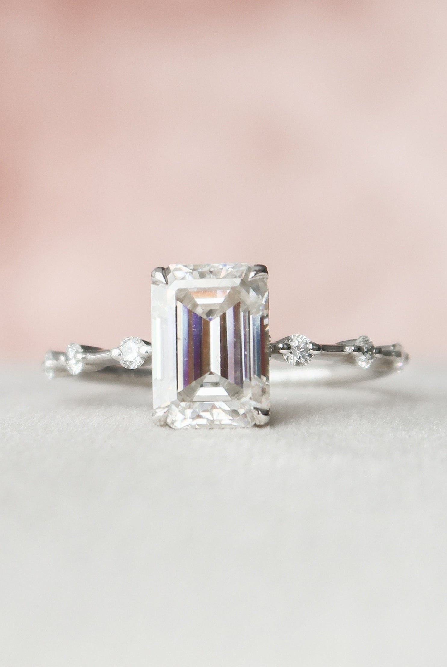 2.50CT Emerald Cut Solitaire Moissanite Engagement Ring