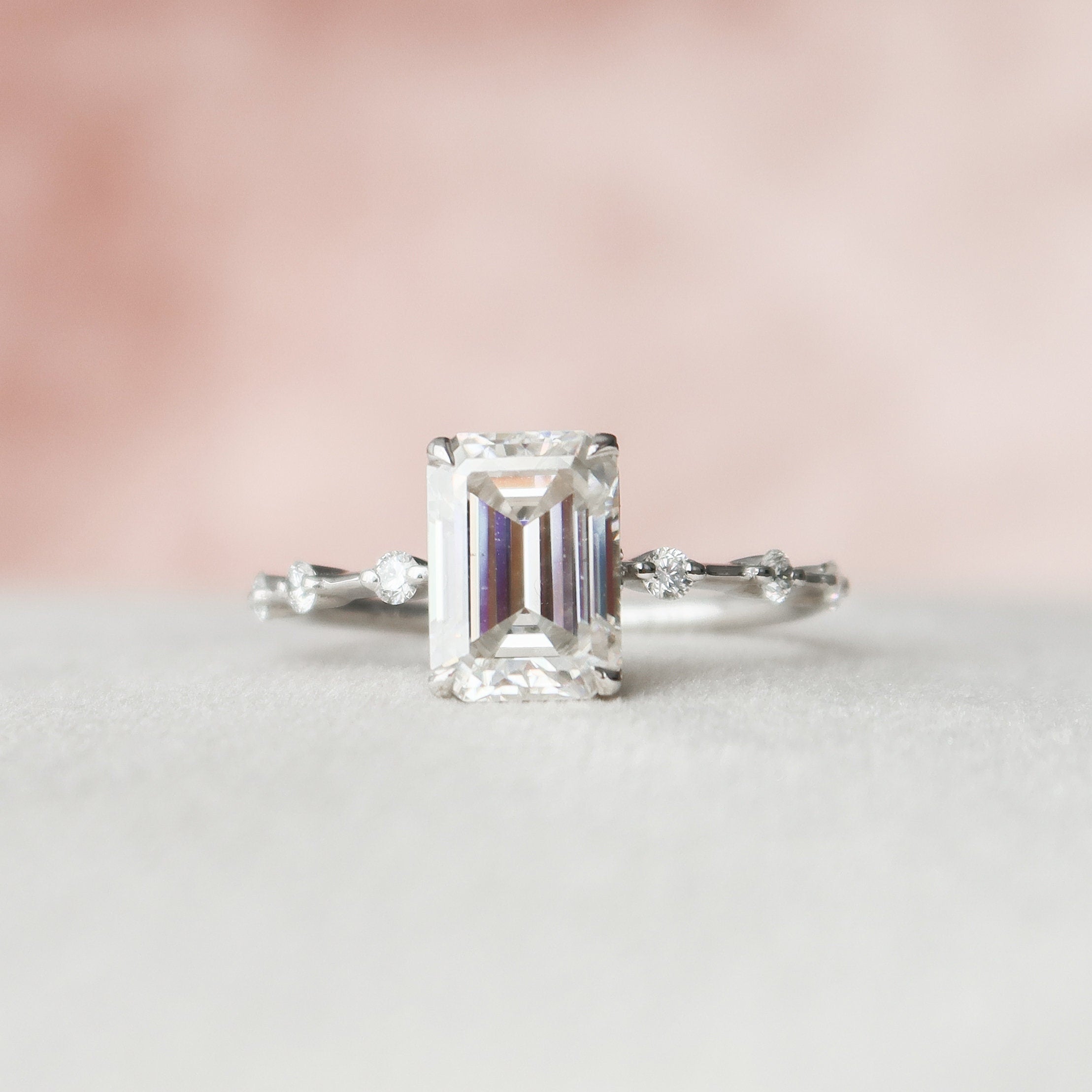 2.50CT Emerald Cut Solitaire Moissanite Engagement Ring