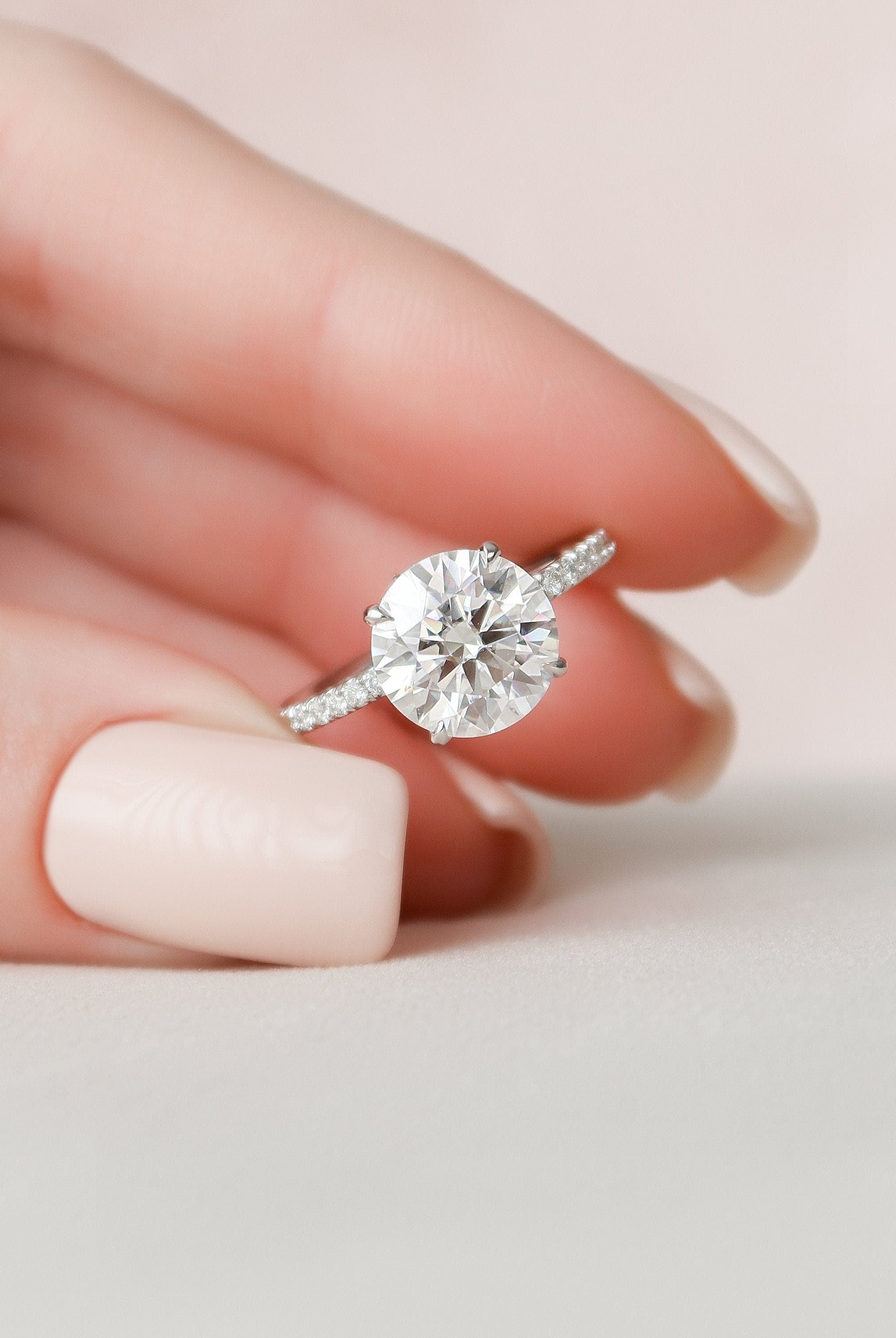 2.50CT Round Hidden Halo Moissanite Diamond Pave Engagement Ring For Women