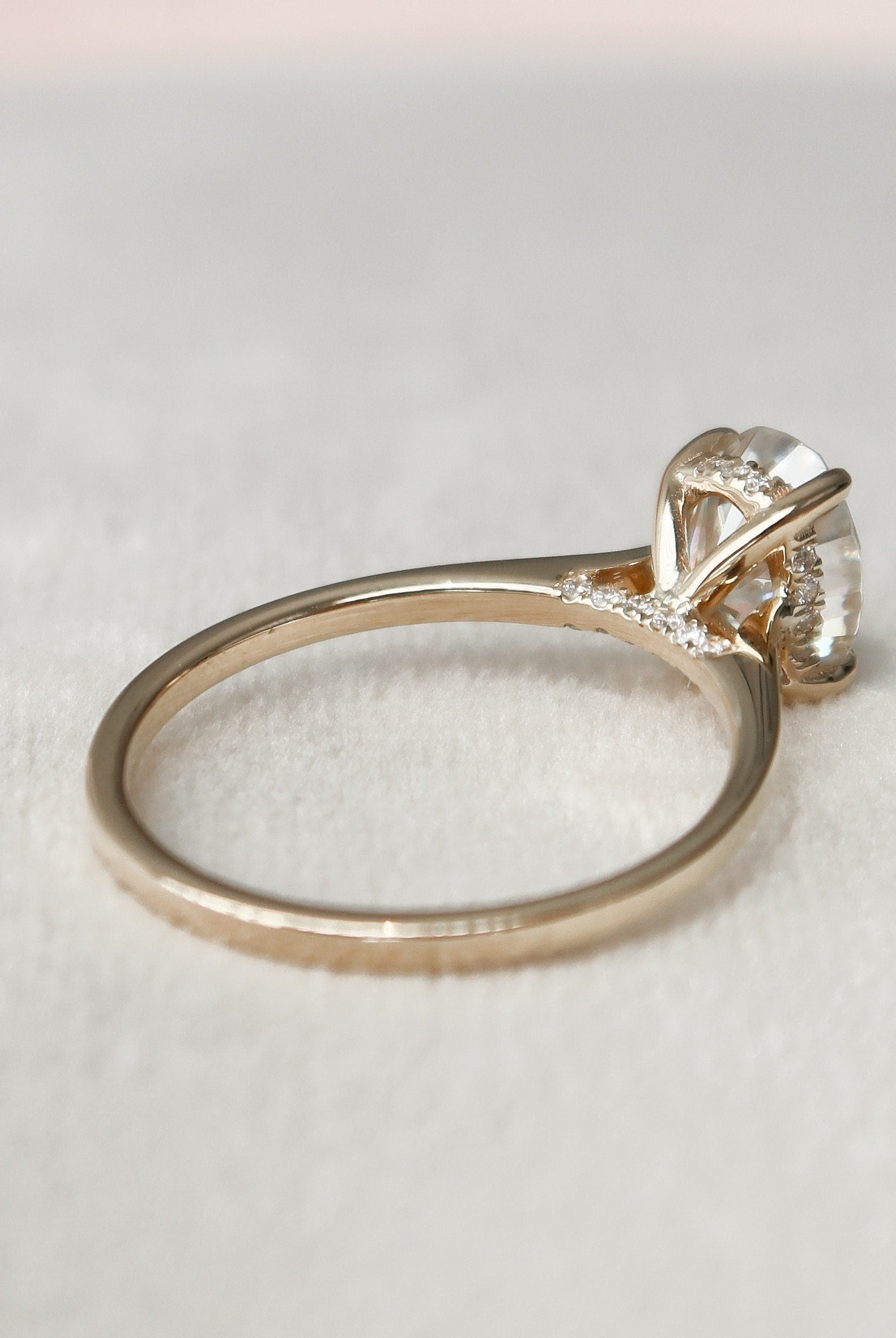 1.5CT Cathedral Set Oval Moissanite Diamond Hidden Halo Engagement Ring
