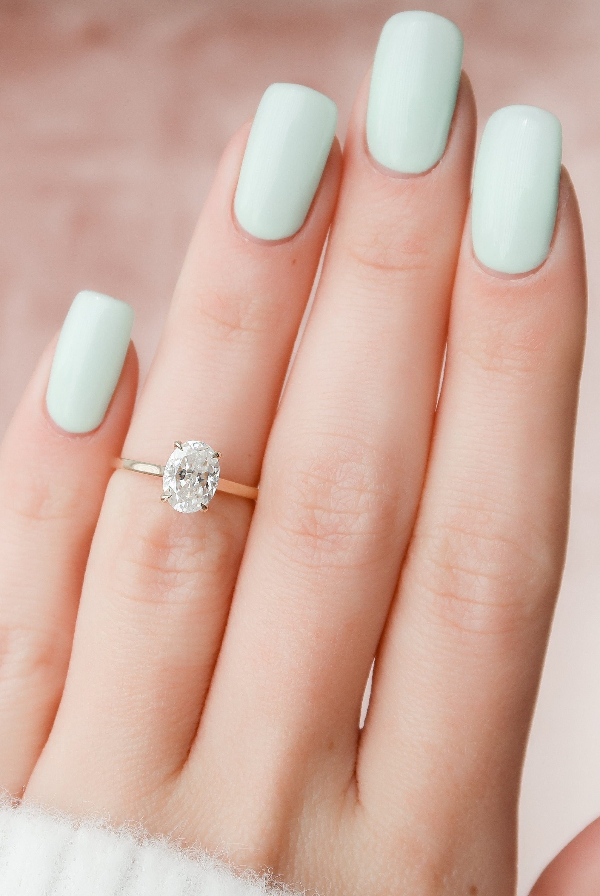 1.5CT Cathedral Set Oval Moissanite Diamond Hidden Halo Engagement Ring