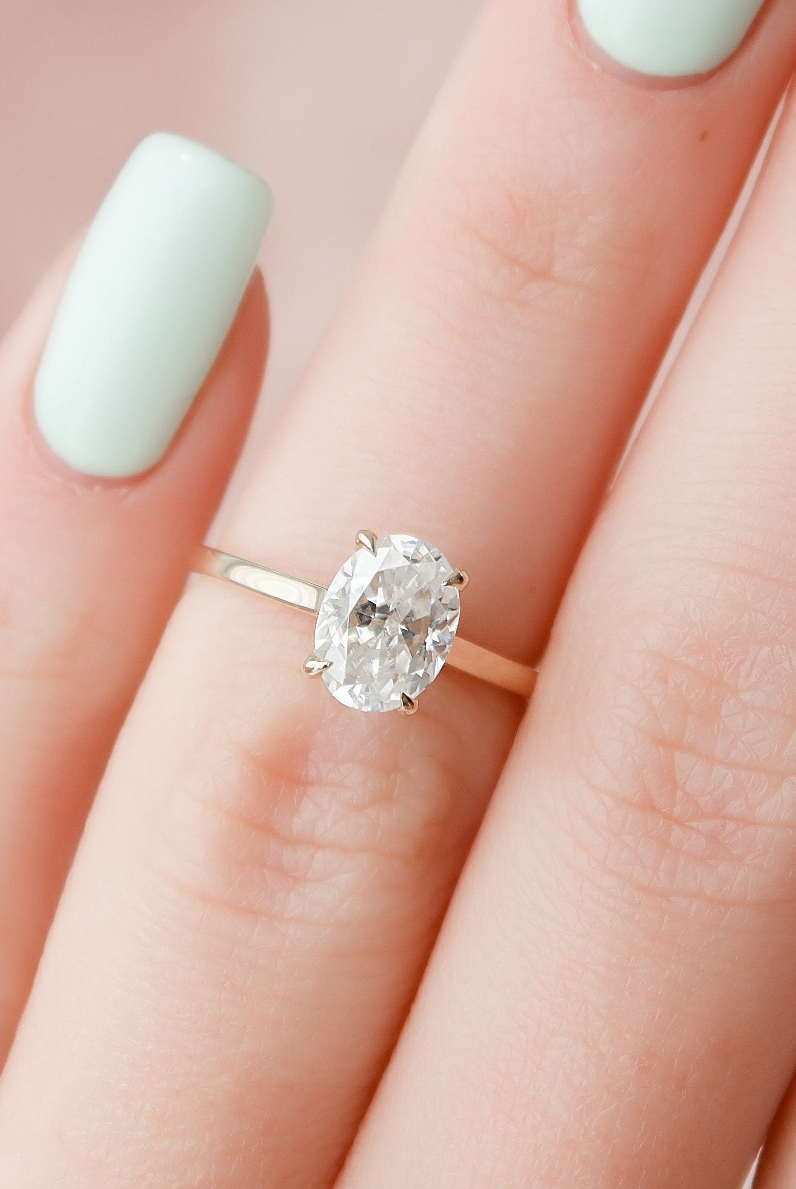 1.5CT Cathedral Set Oval Moissanite Diamond Hidden Halo Engagement Ring