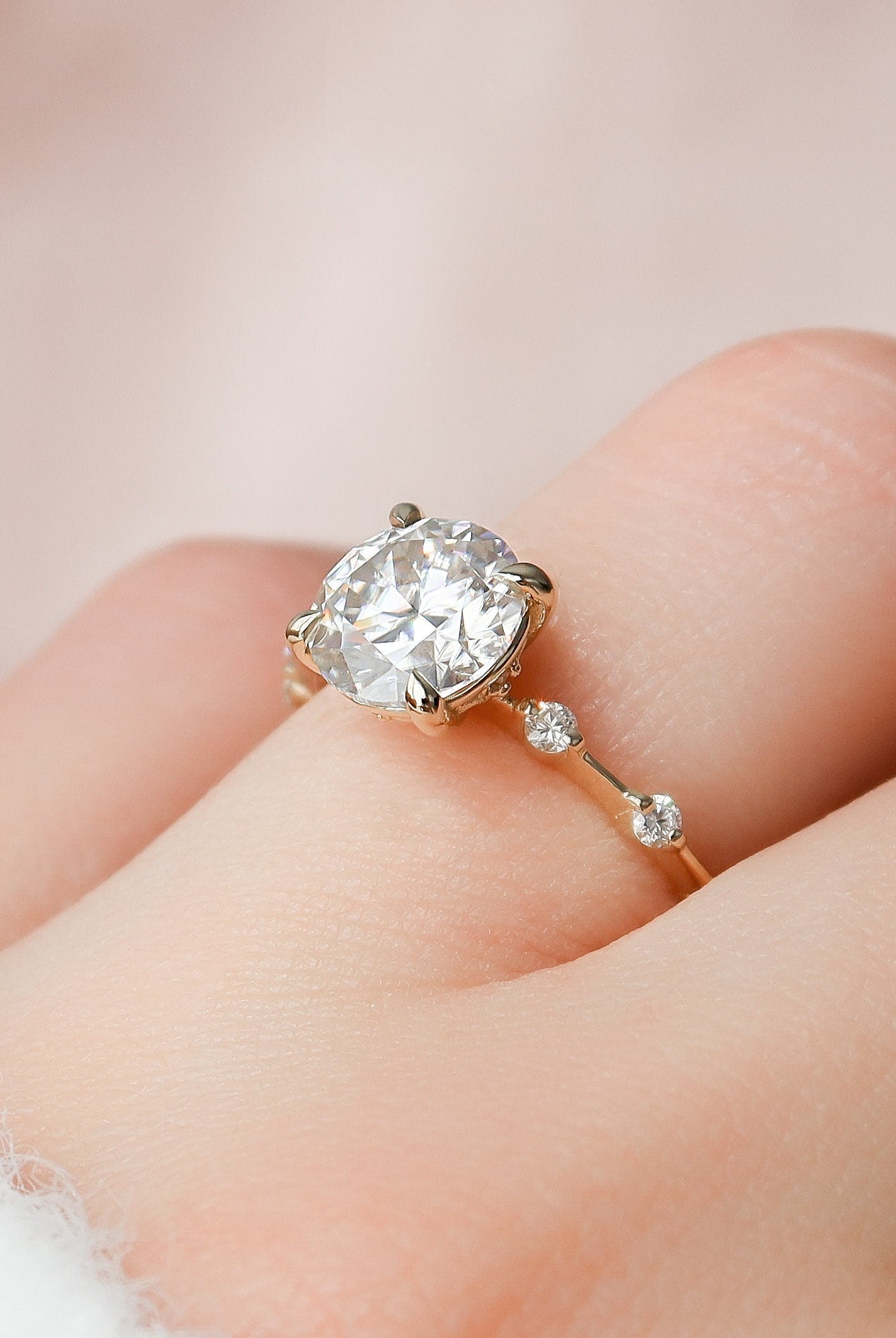 2.0CT Round Petite Pave Moissanite Diamond Engagement Ring