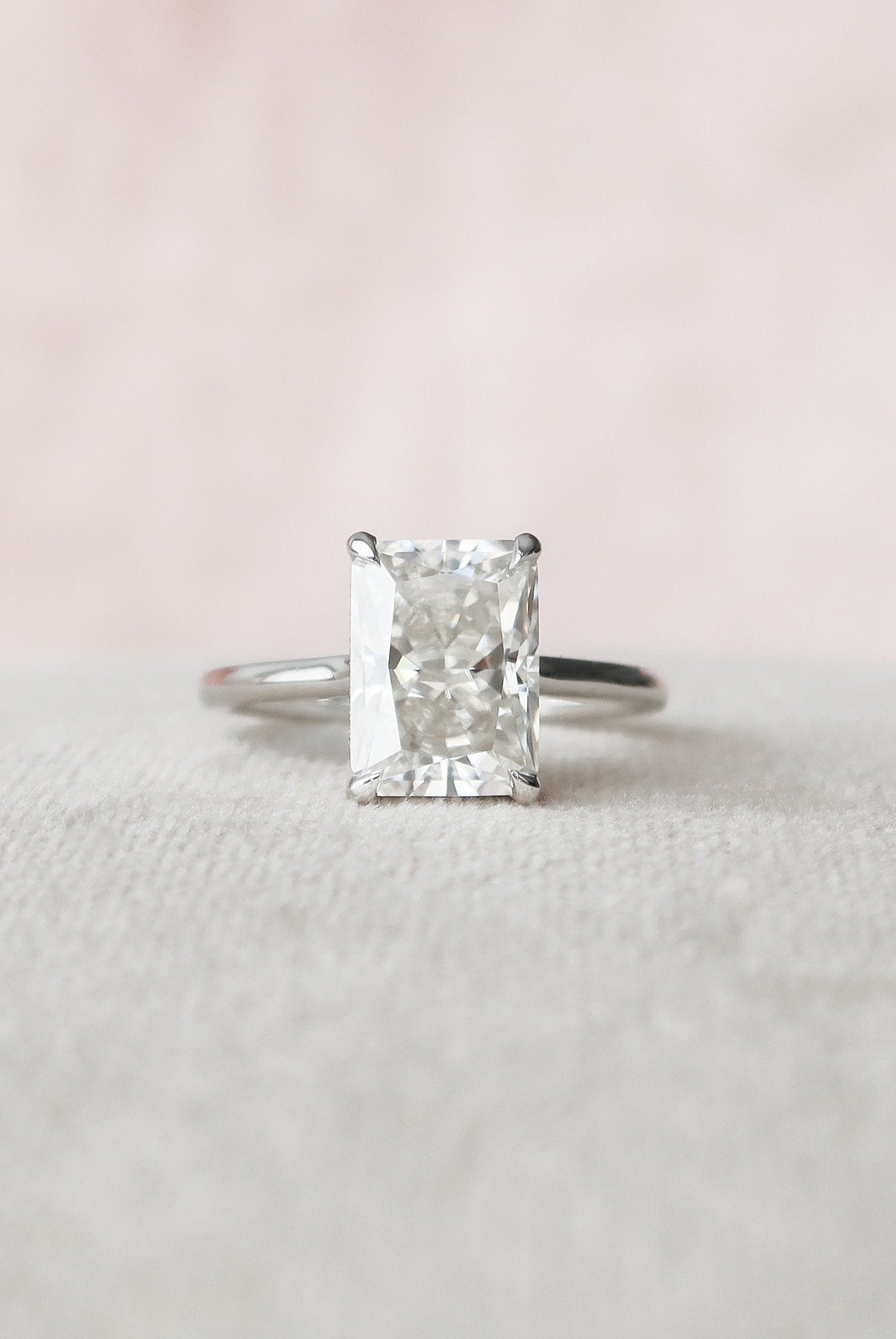 4.0CT Cathedral Set Radiant Hidden Halo Moissanite Diamond Engagement Ring