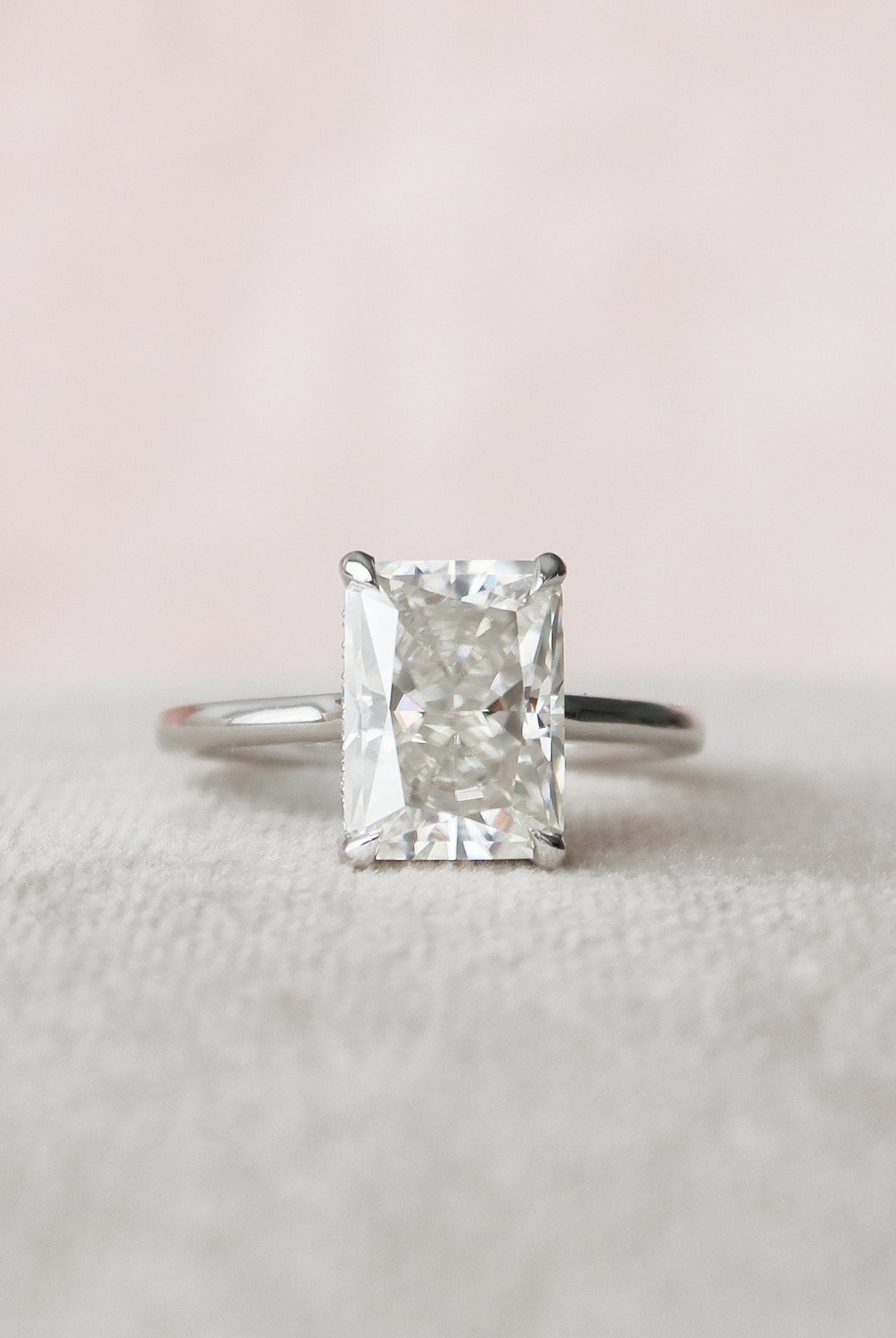 4.0CT Cathedral Set Radiant Hidden Halo Moissanite Diamond Engagement Ring