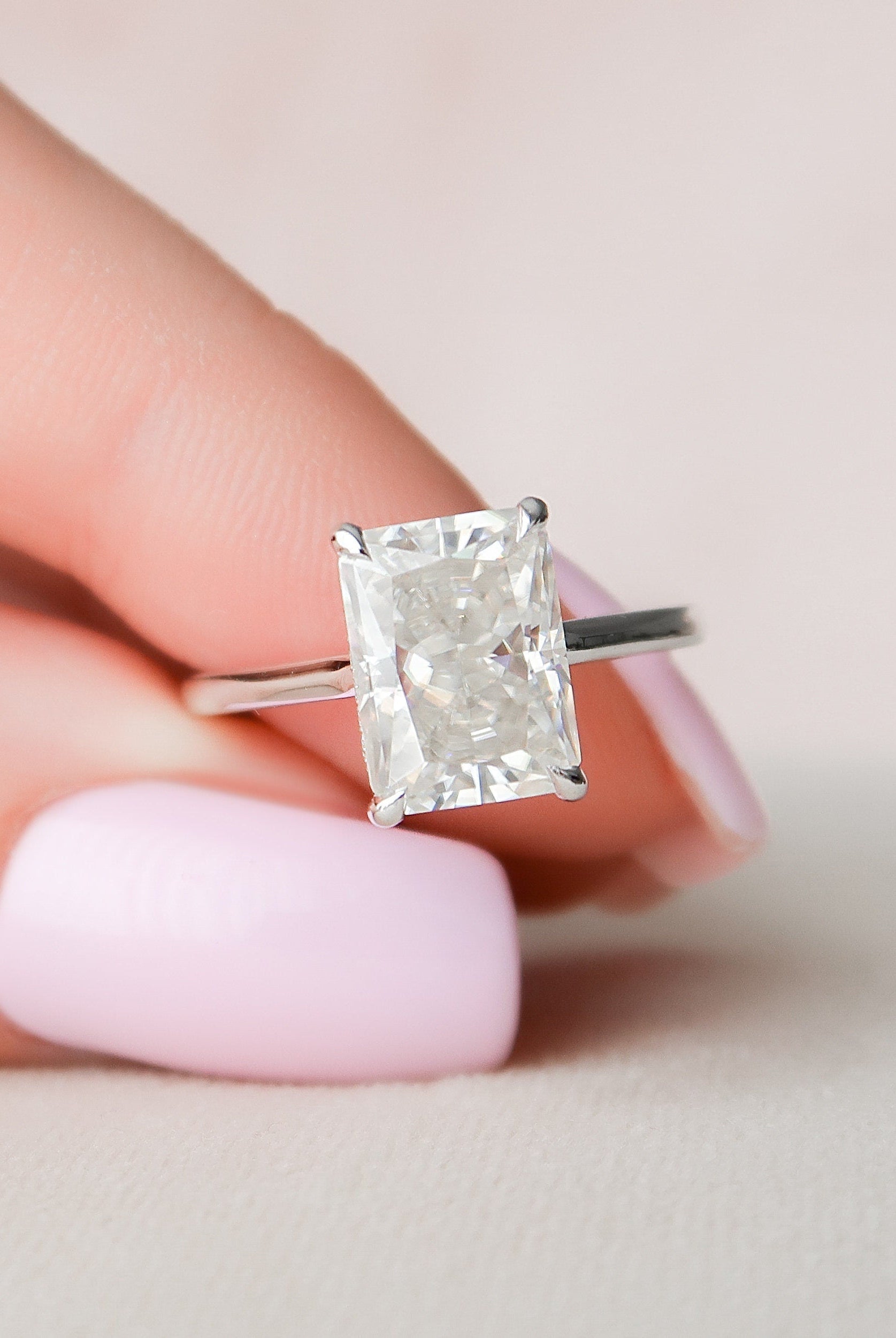 4.0CT Cathedral Set Radiant Hidden Halo Moissanite Diamond Engagement Ring