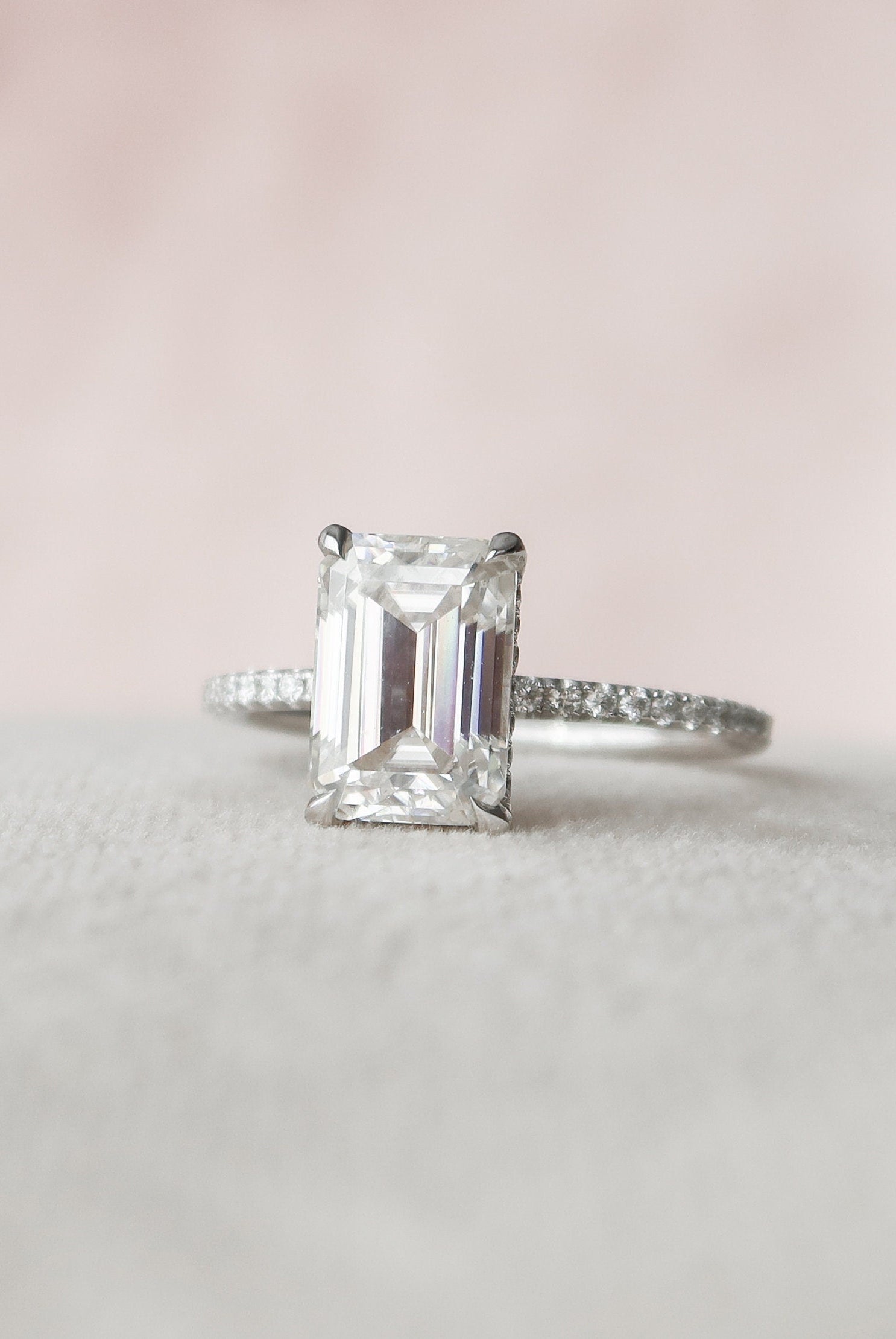 2.50CT Emerald Cut Hidden Halo Moissanite Diamond Pave Engagement Ring For Women
